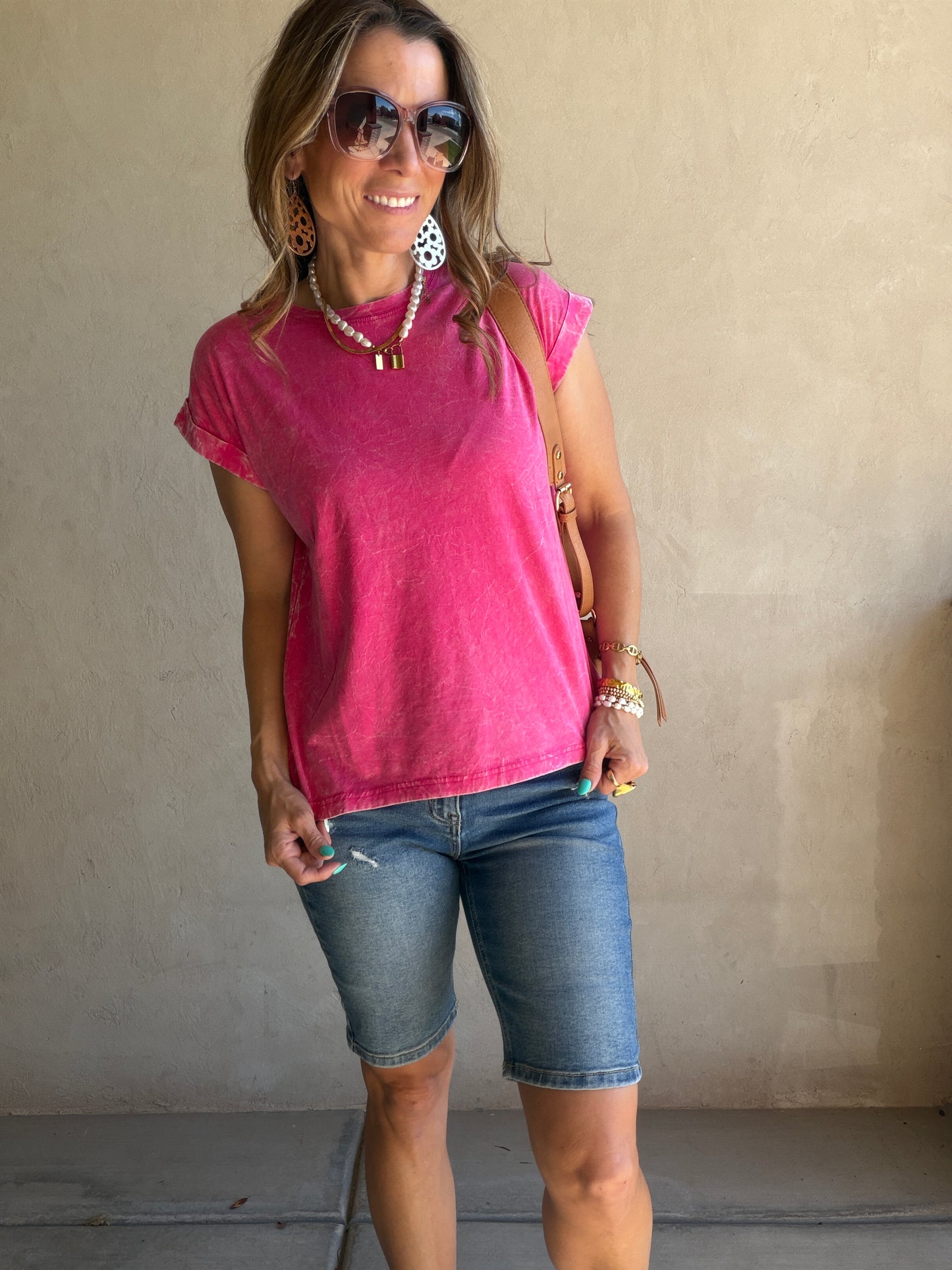 Amber Mineral Washed Top in Pink