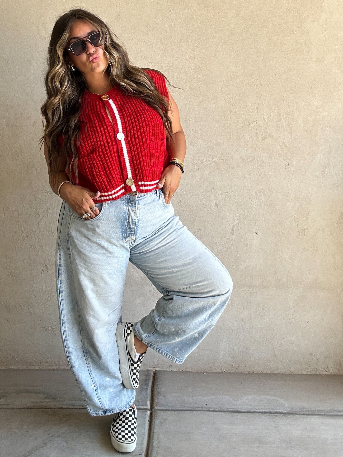 Rosy Sweater Vest in Red & Ivory