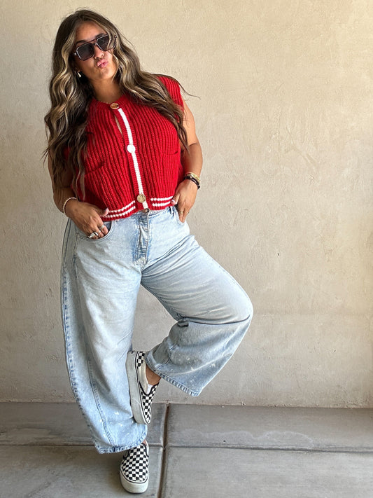 Rosy Sweater Vest in Red & Ivory