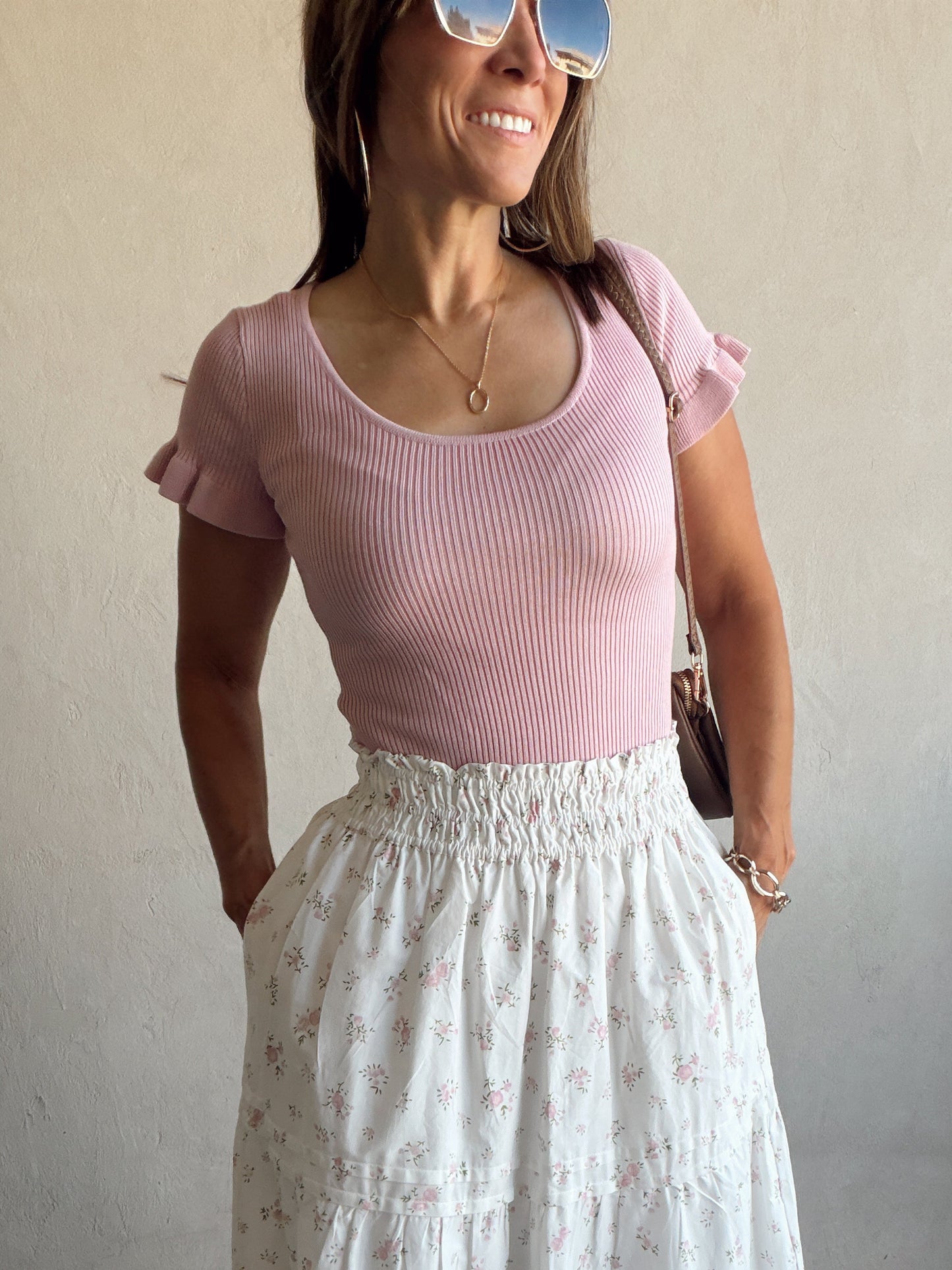 Rilee Ribbed Scoop Neck Top in Mauve