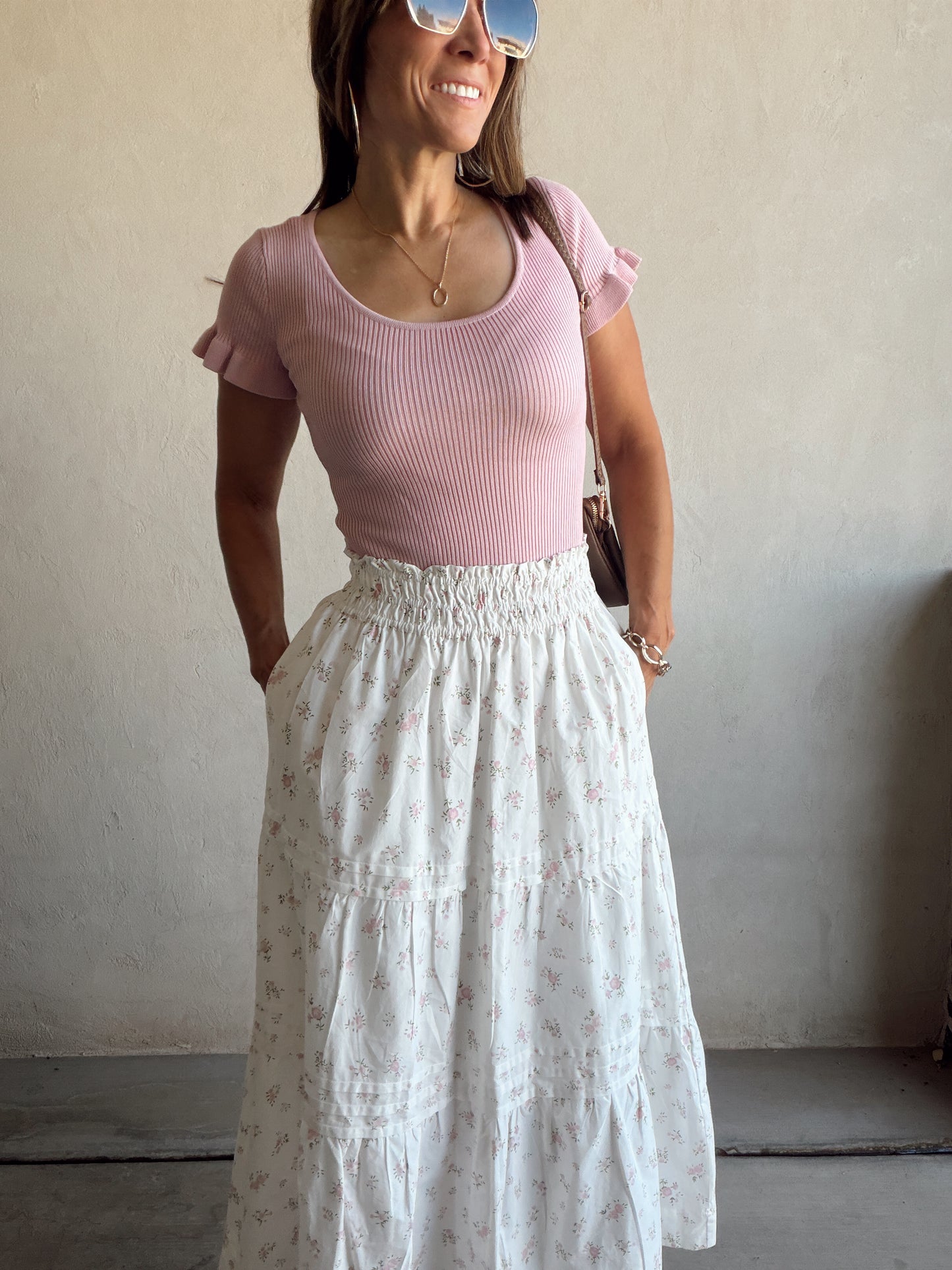 Kynlee Skirt in White & Pink & Green Floral