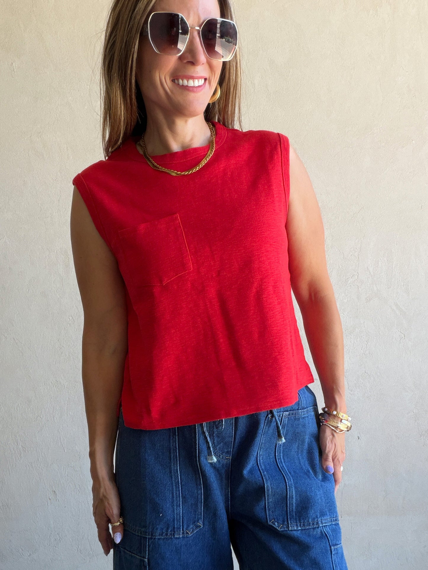 Wren Sleeveless Tank in Red