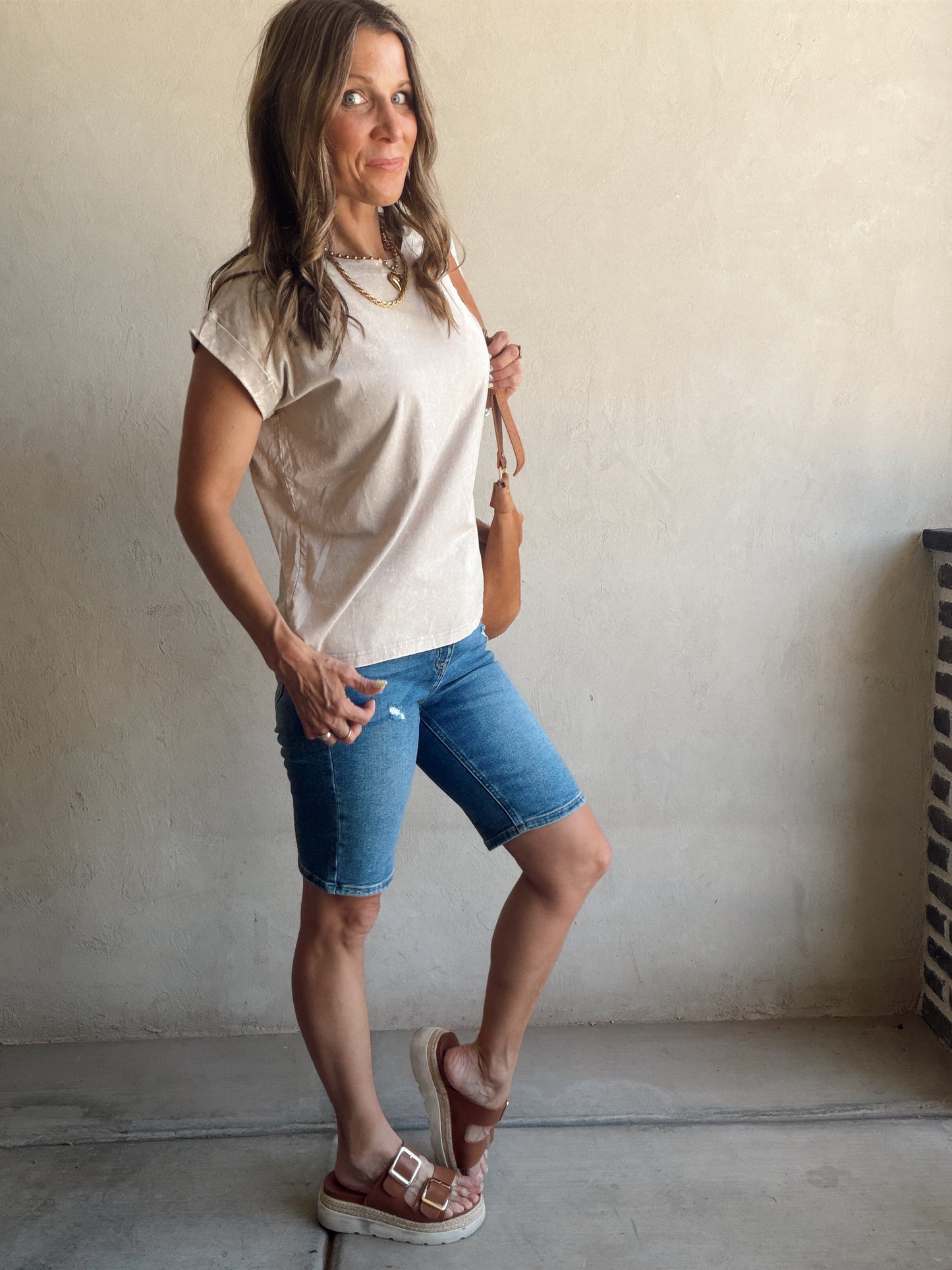 Amber Mineral Washed Top in Tan