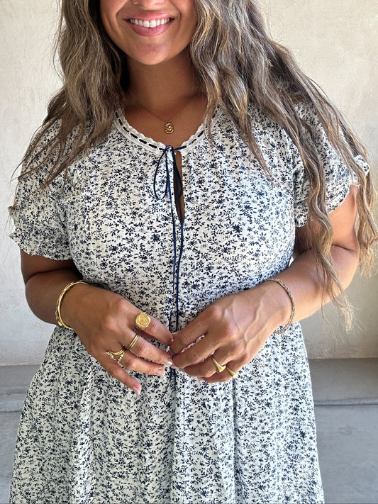 McKinlee Dress in Blue & Ivory Floral