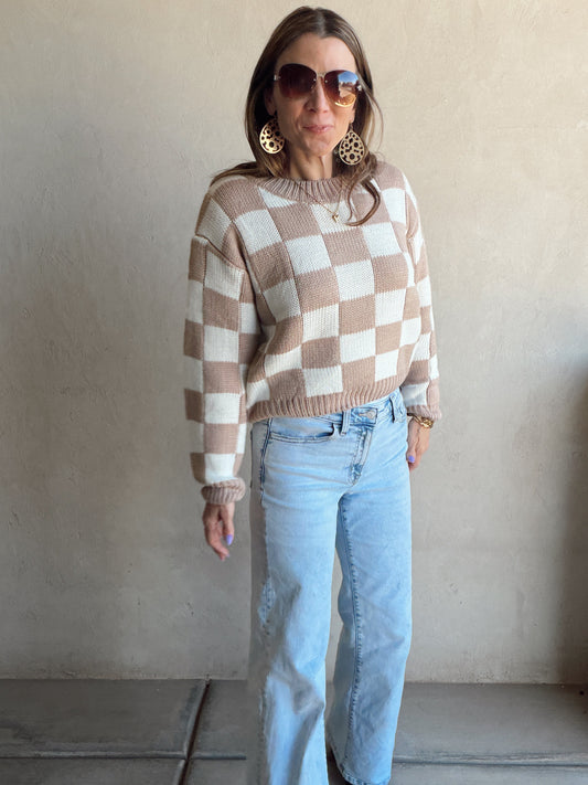 Sienna Check Sweater in Beige & Ivory