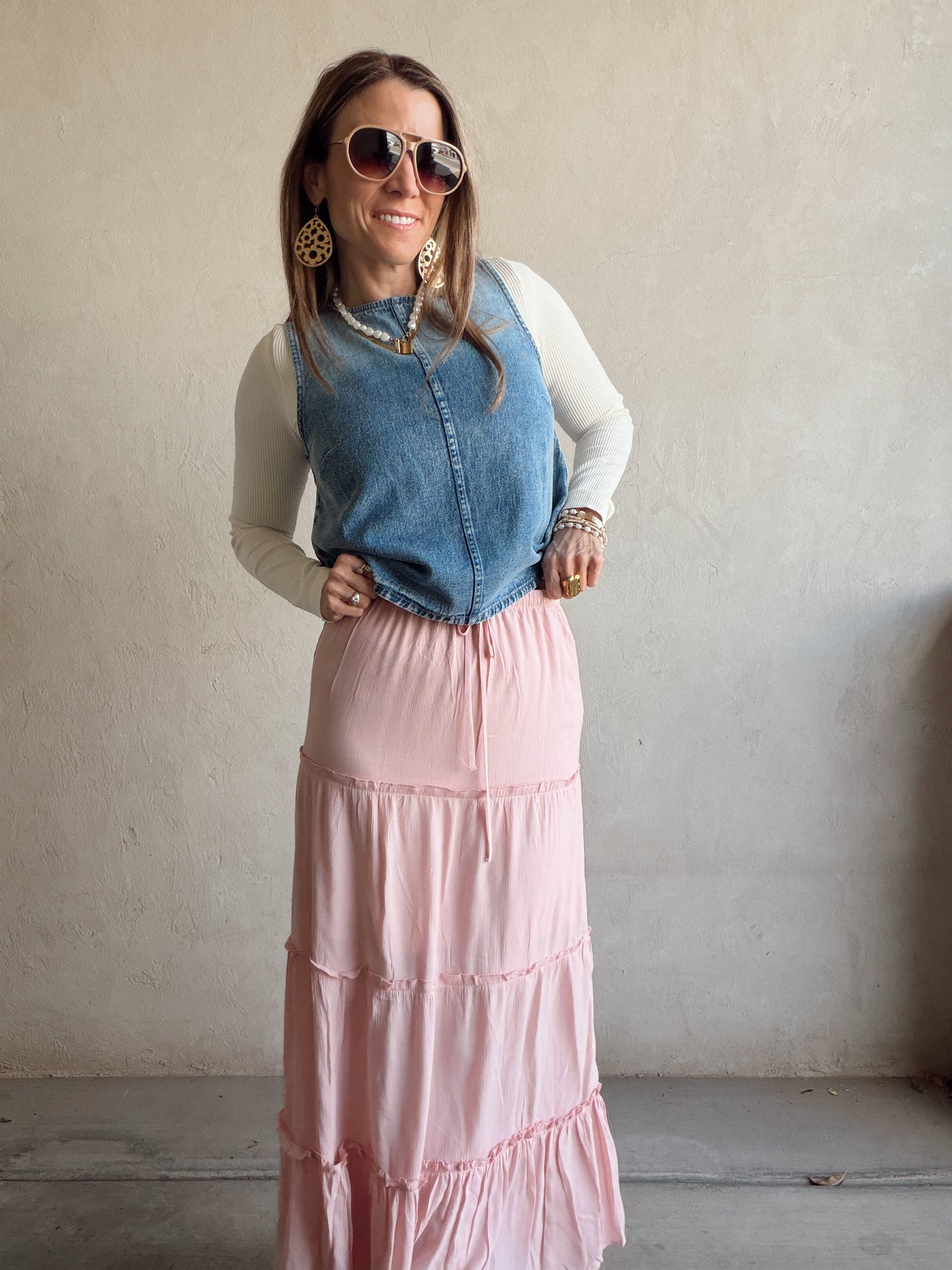 Terry Maxi Skirt in Pink