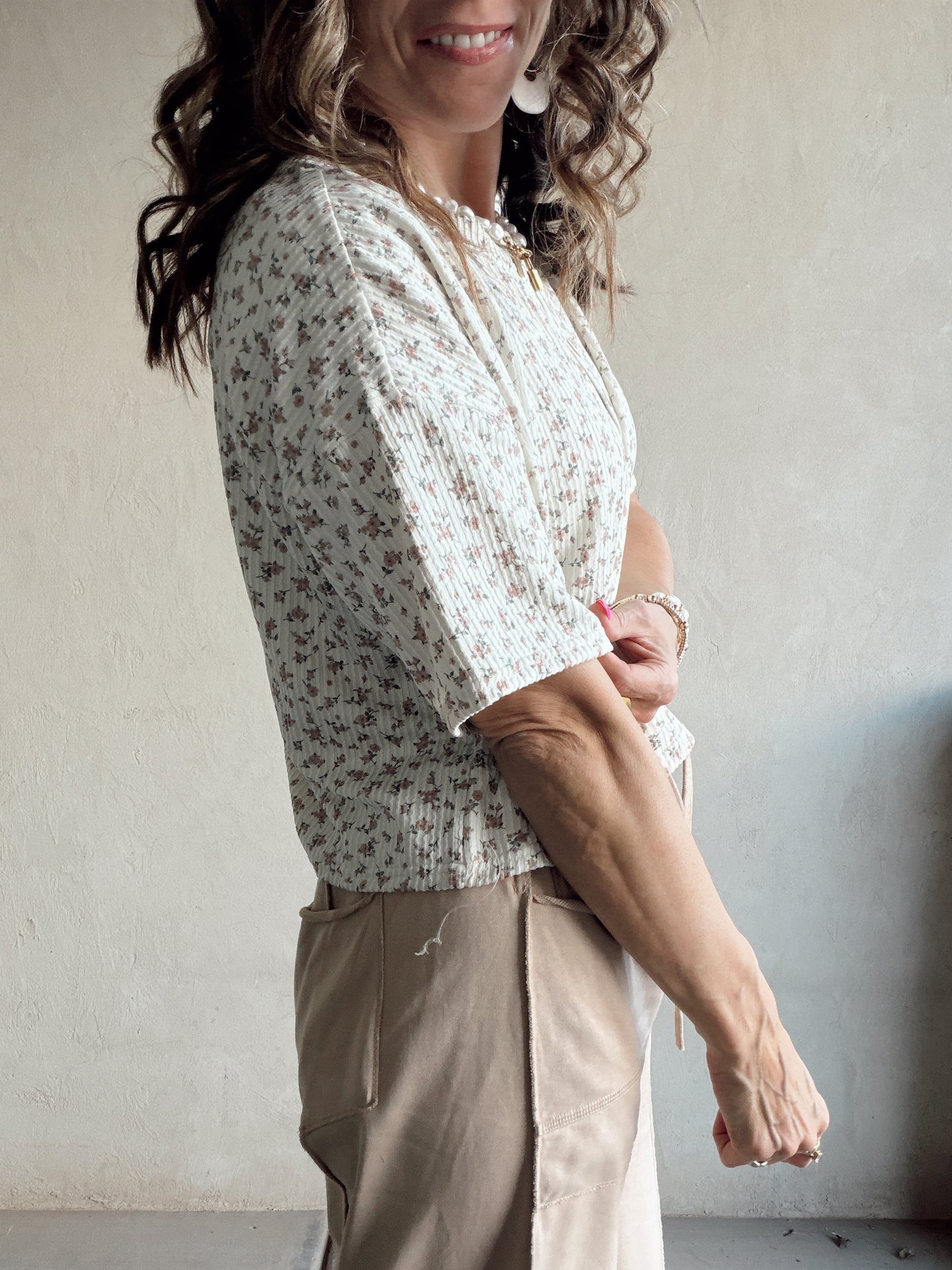 Luca Top in Tan & Mauve Floral
