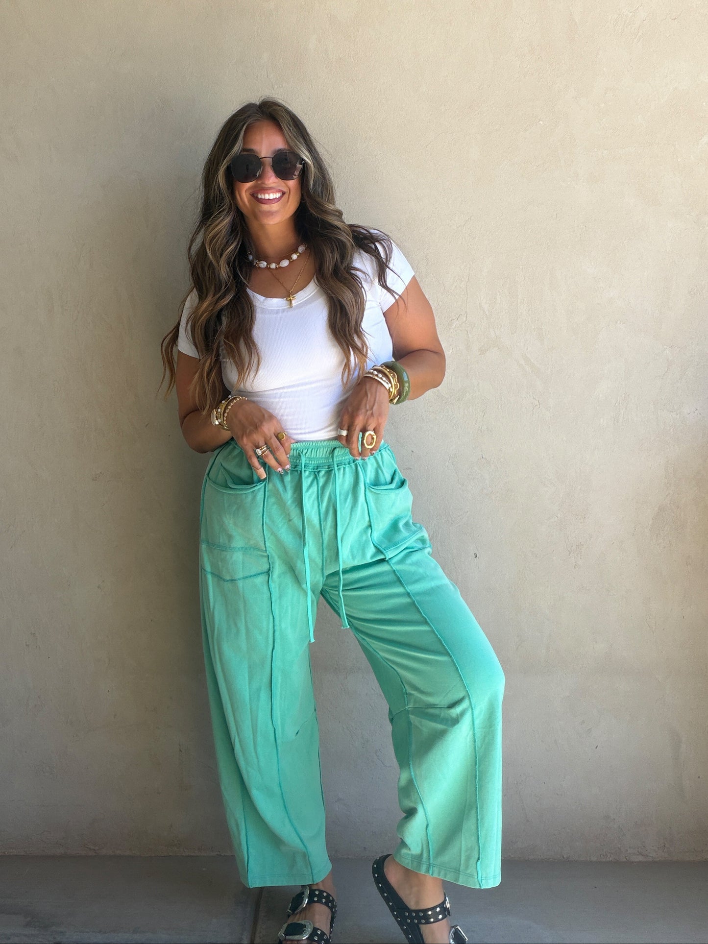 Heather Barrel Sweats in Teal