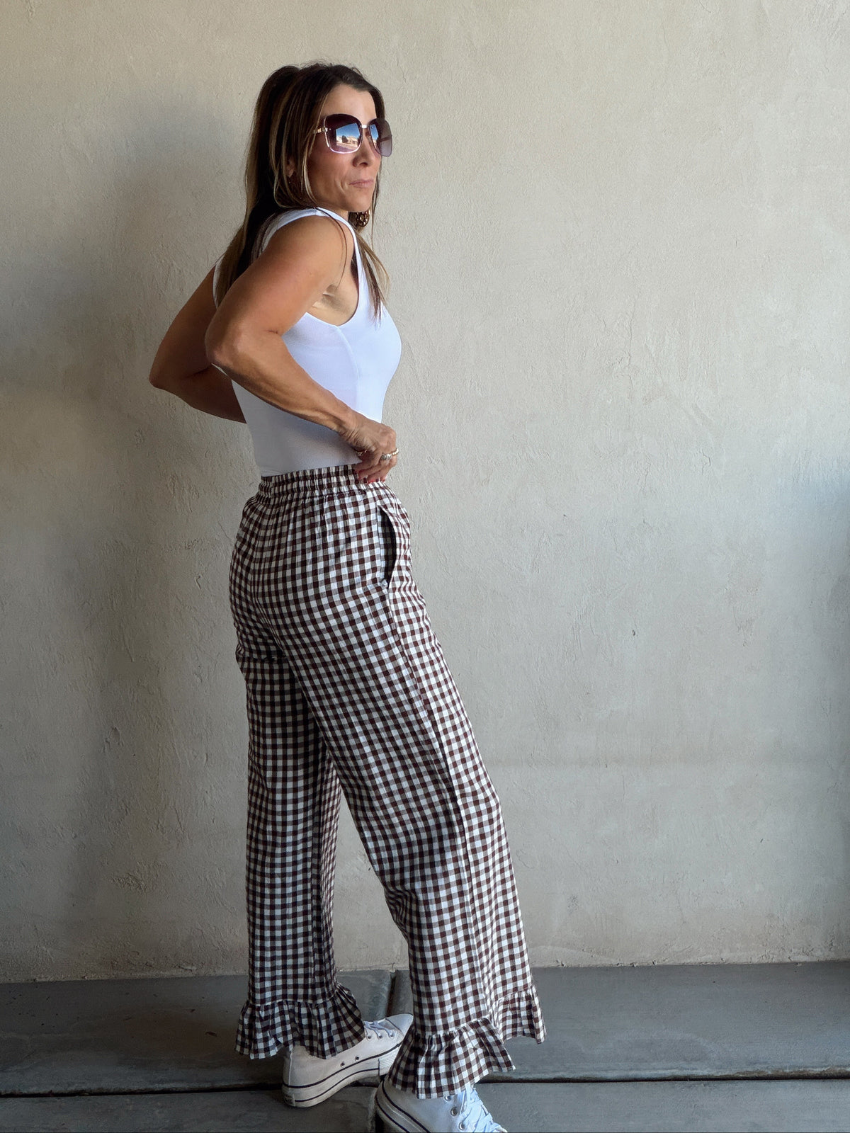 Ginger Gingham Pants in Brown & Ivory
