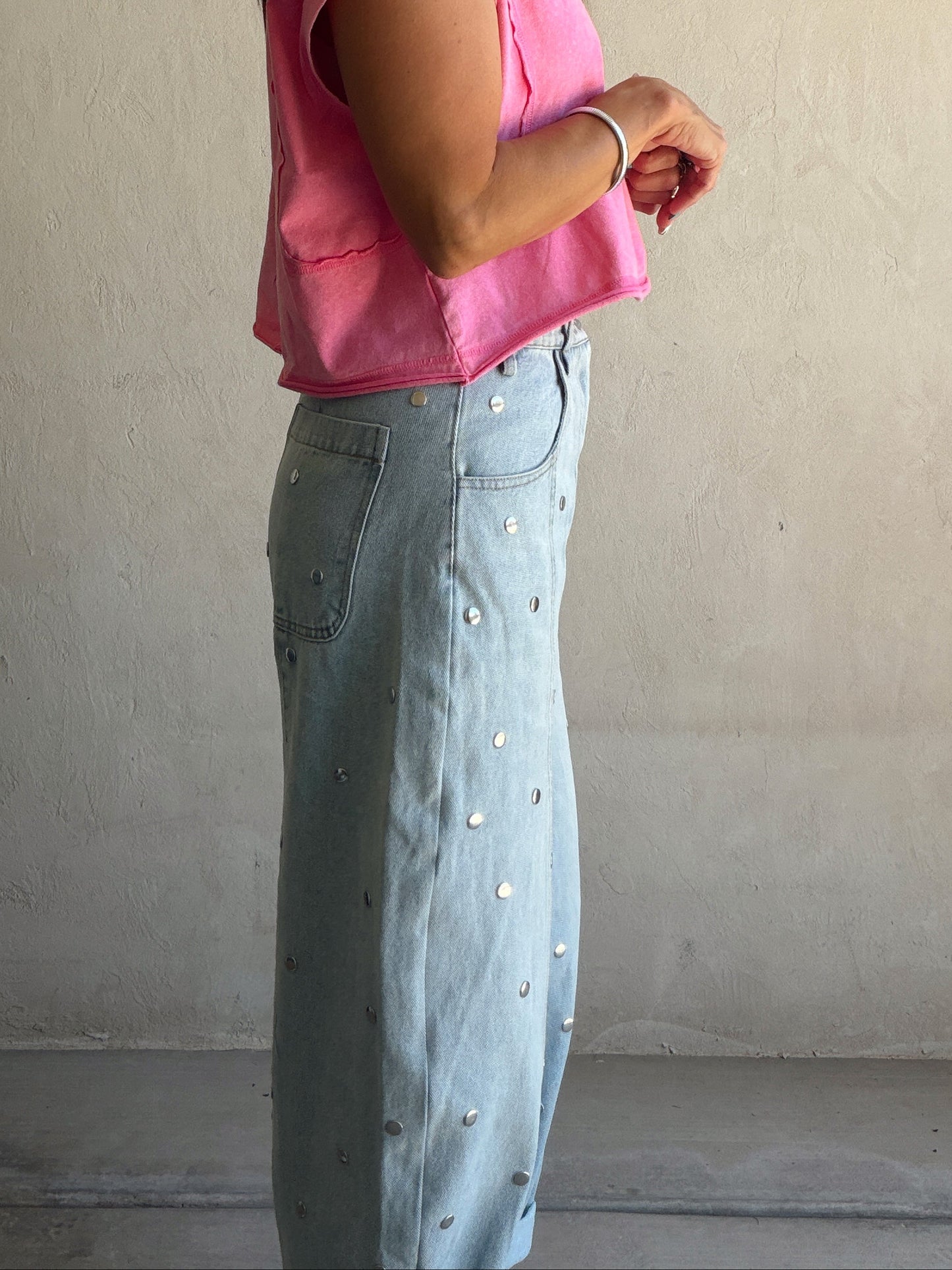 Lydia Light Wash Studded Barrel Jeans