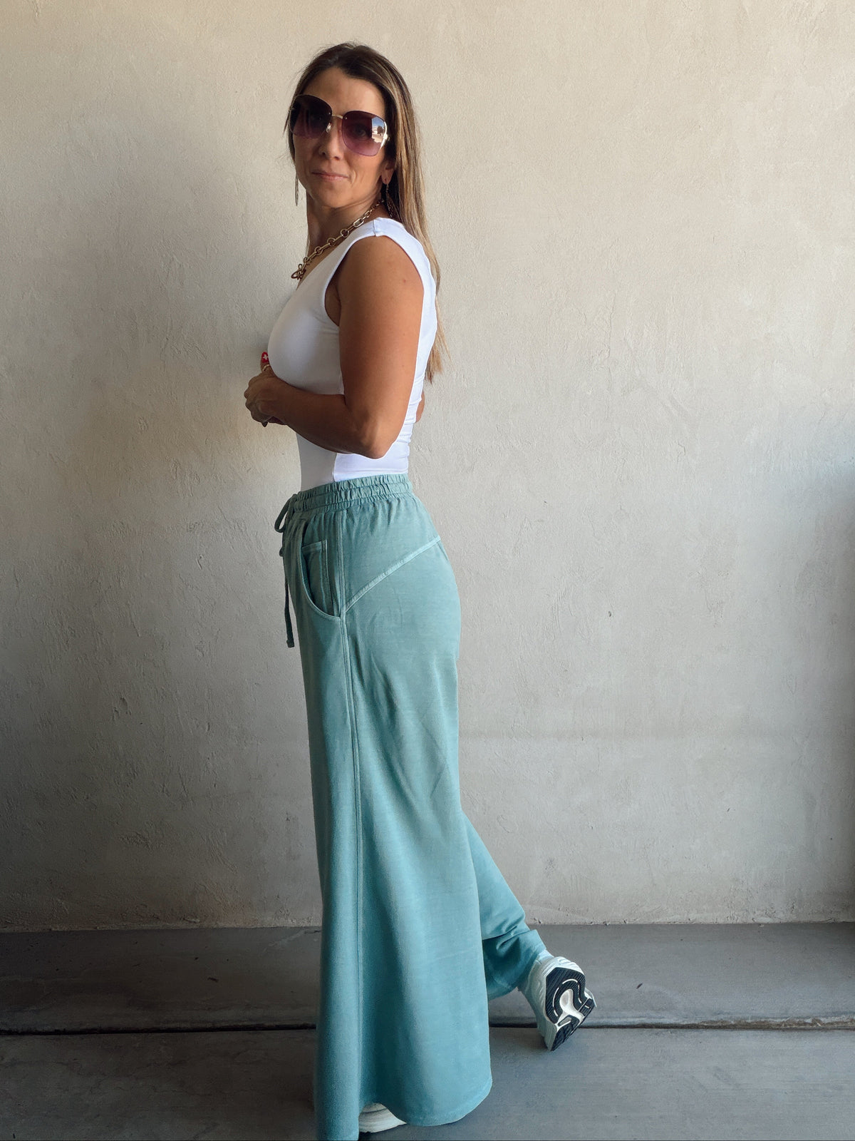 Myra Wide Leg Sweats in Ash Jade