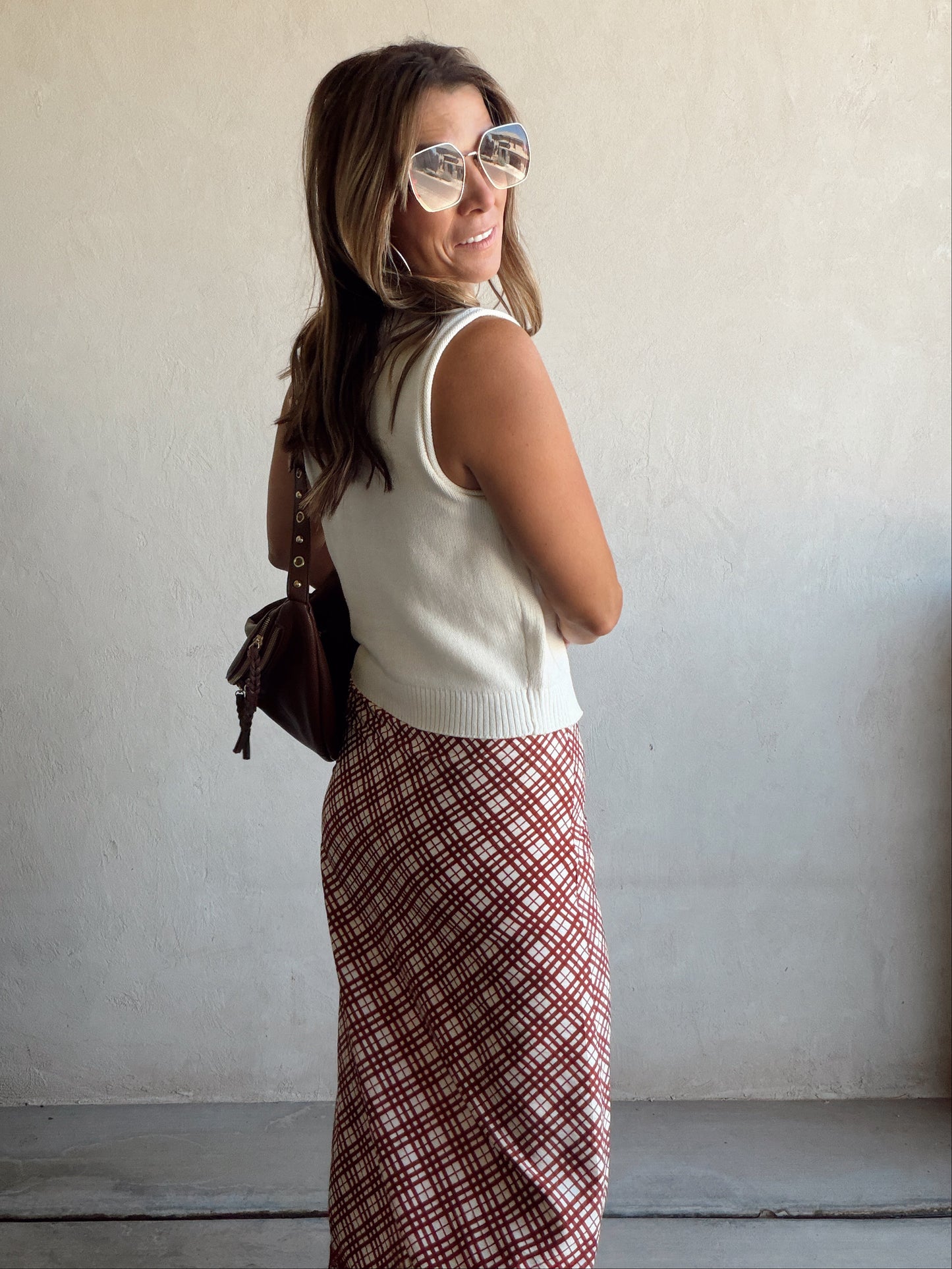 Plaid Skirt in Burgundy & Cream