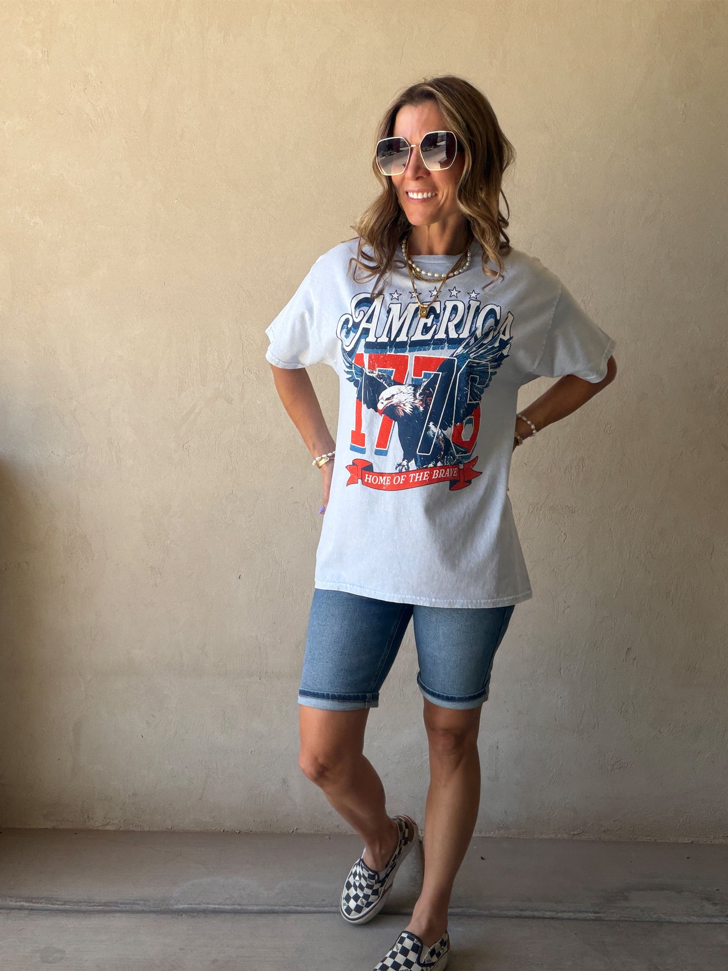 America 1776 Home of the Brave Tee in Light Blue