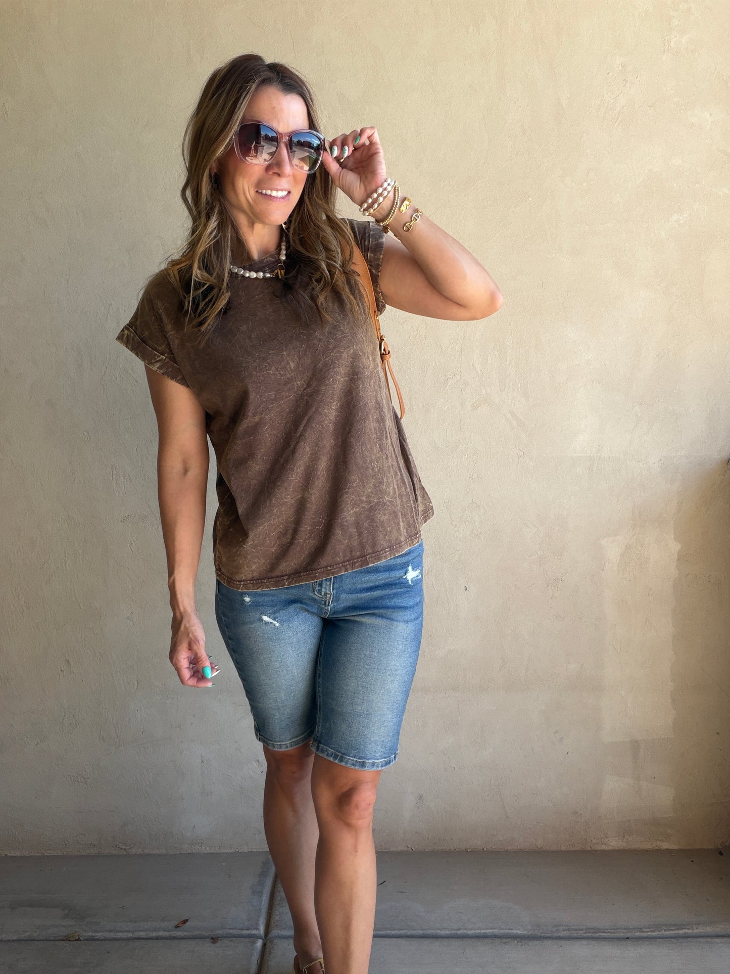 Amber Mineral Washed Top in Mocha