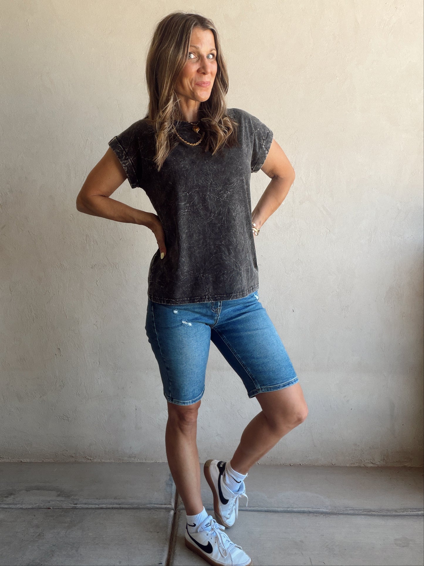 Amber Mineral Washed Top in Black