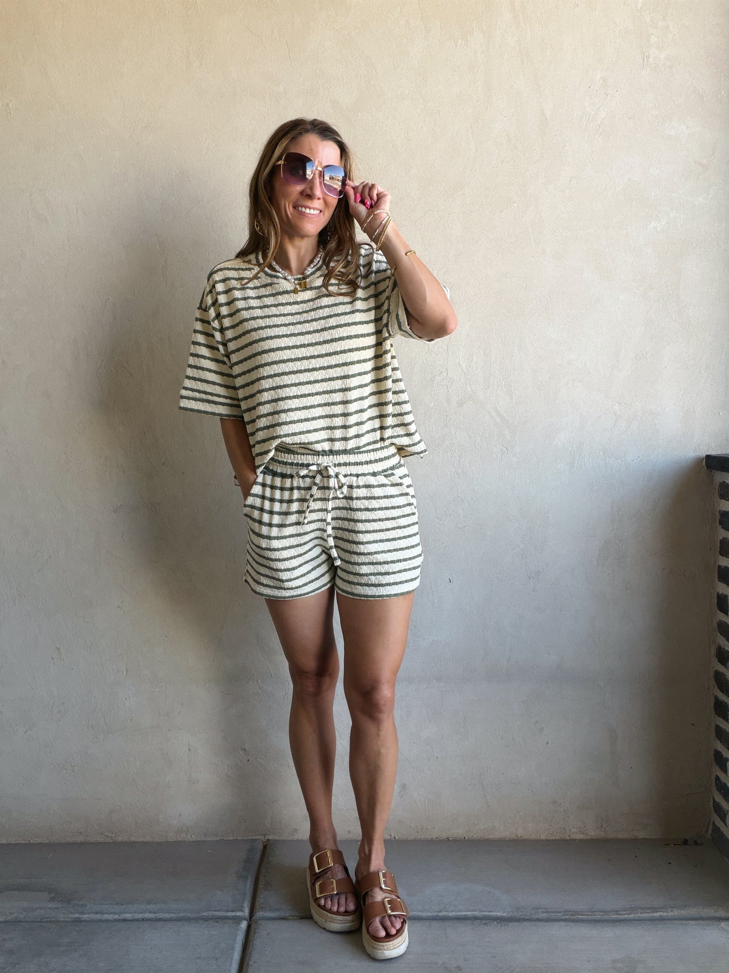 Kendall Striped Set in Olive & Oatmeal