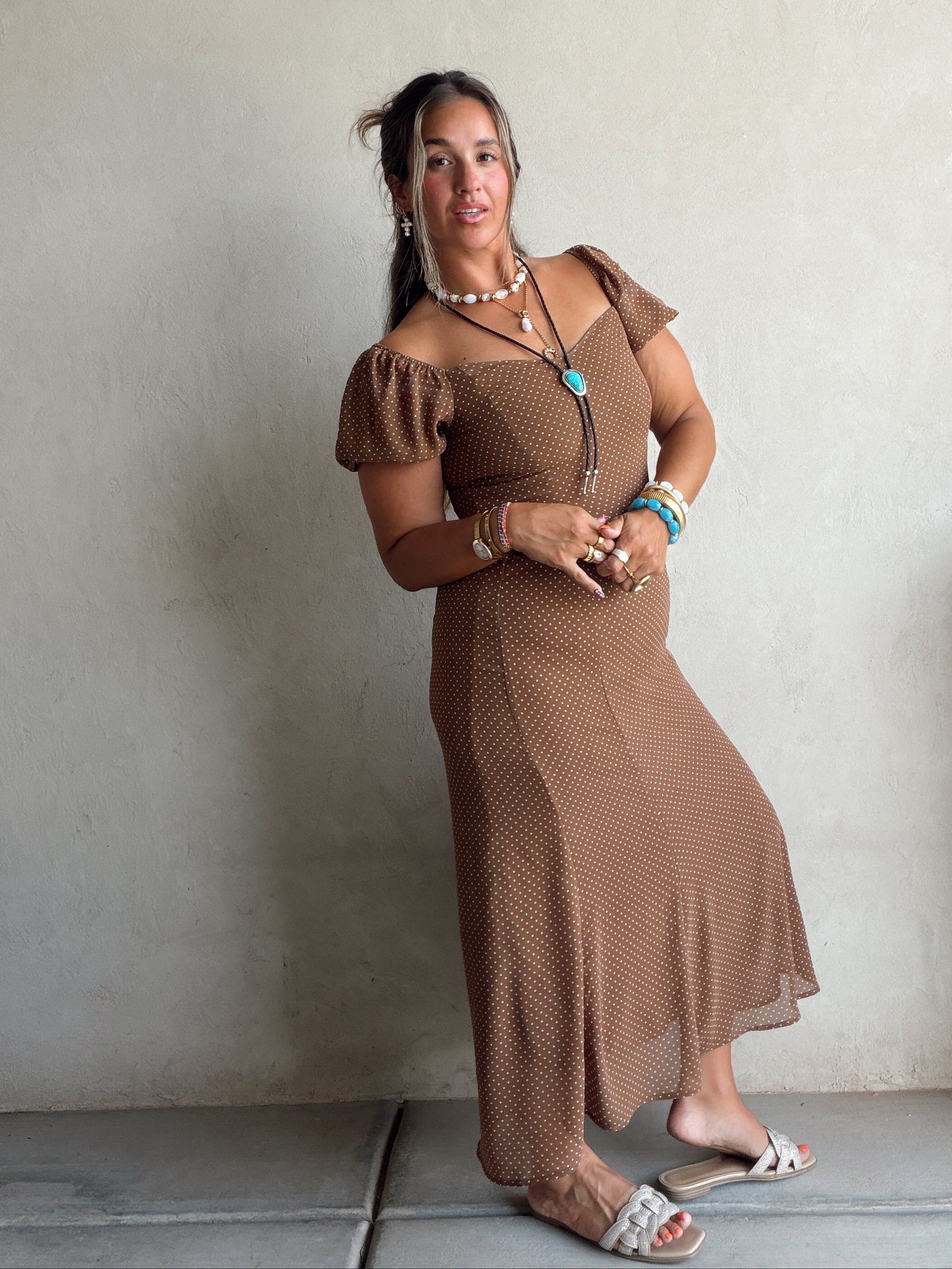 Bridget Dress in Brown Polka Dot