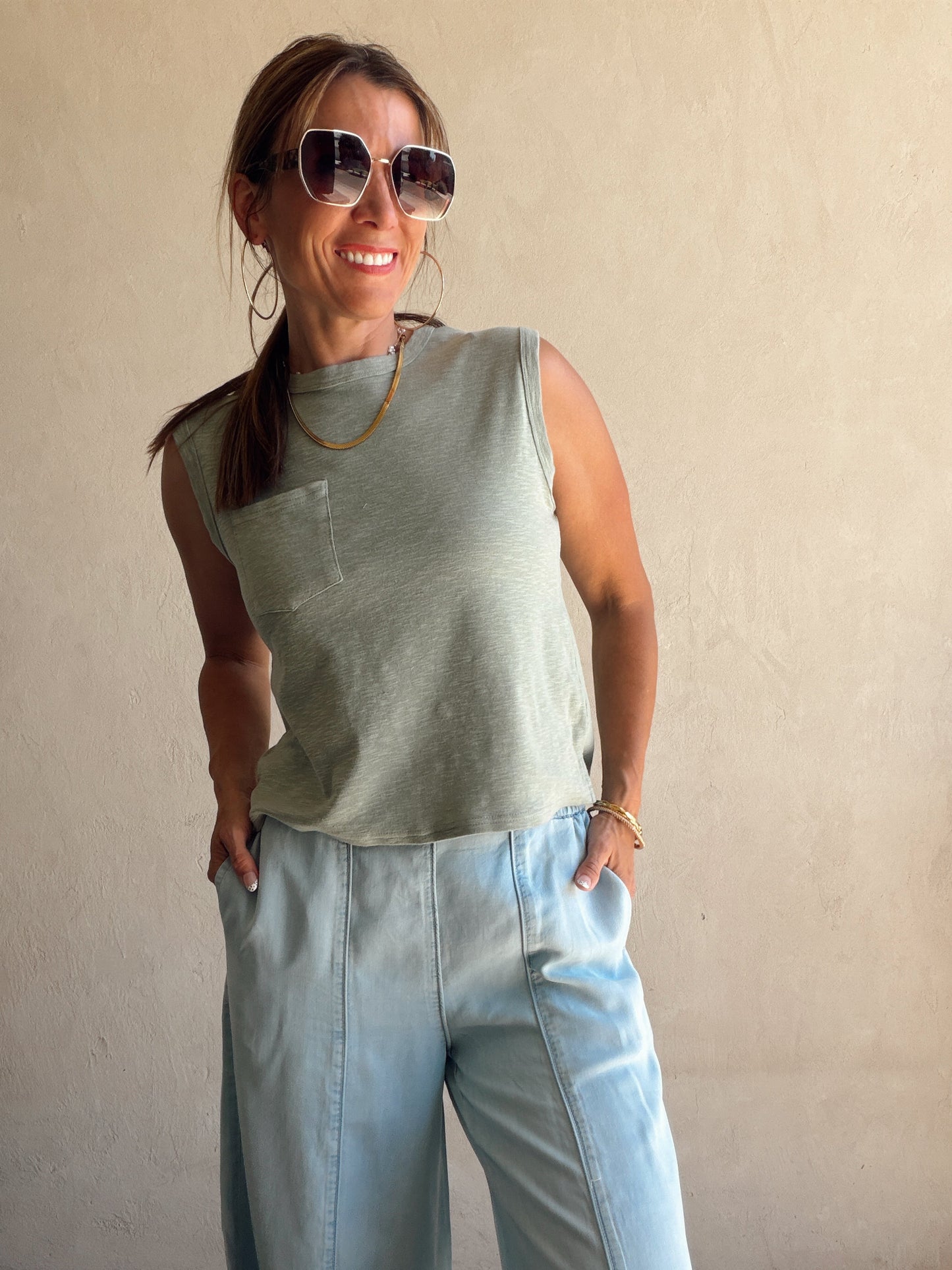 Wren Sleeveless Tank in Sage