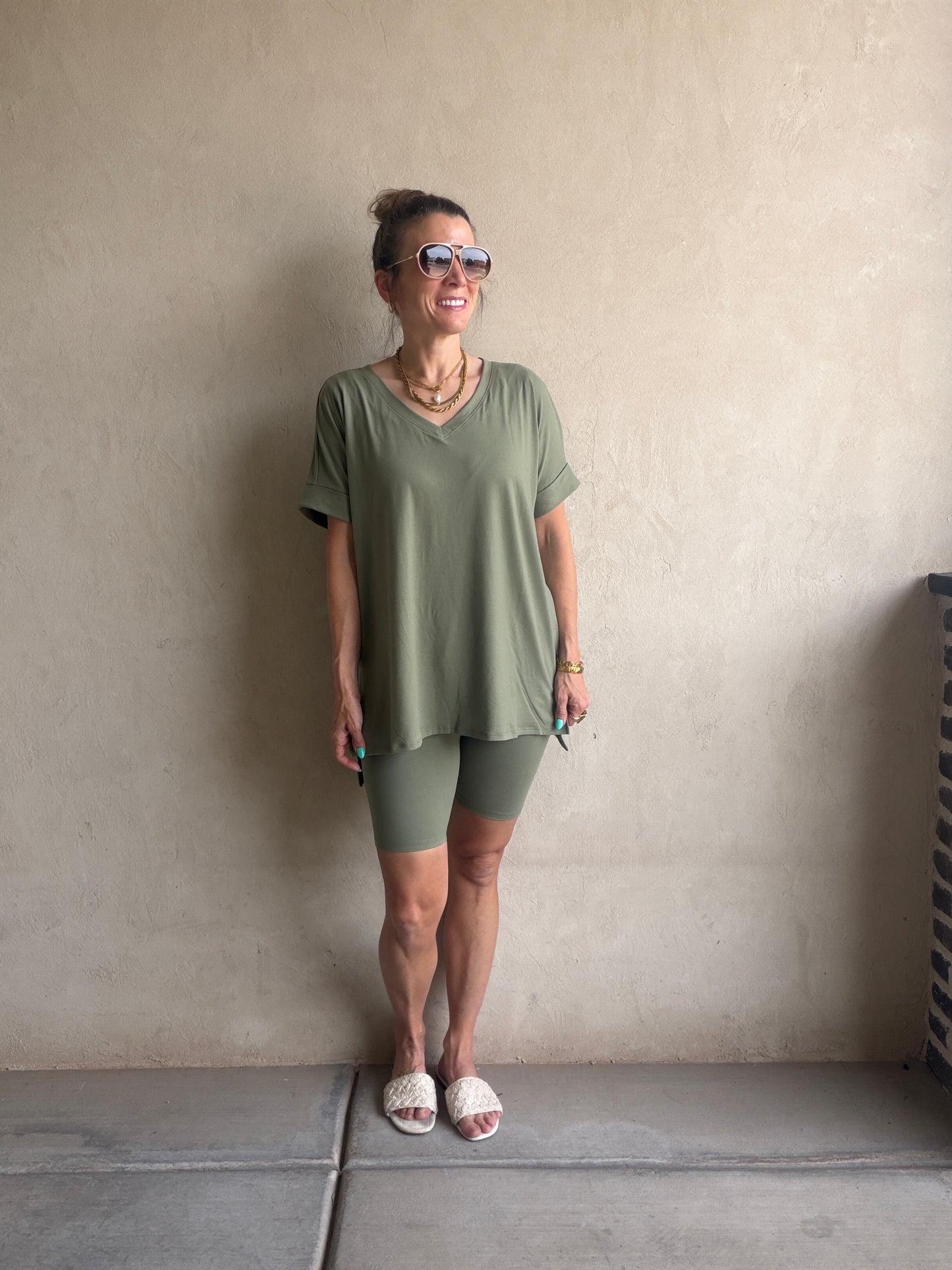 Jillian Heavenly Biker Set in Light Olive