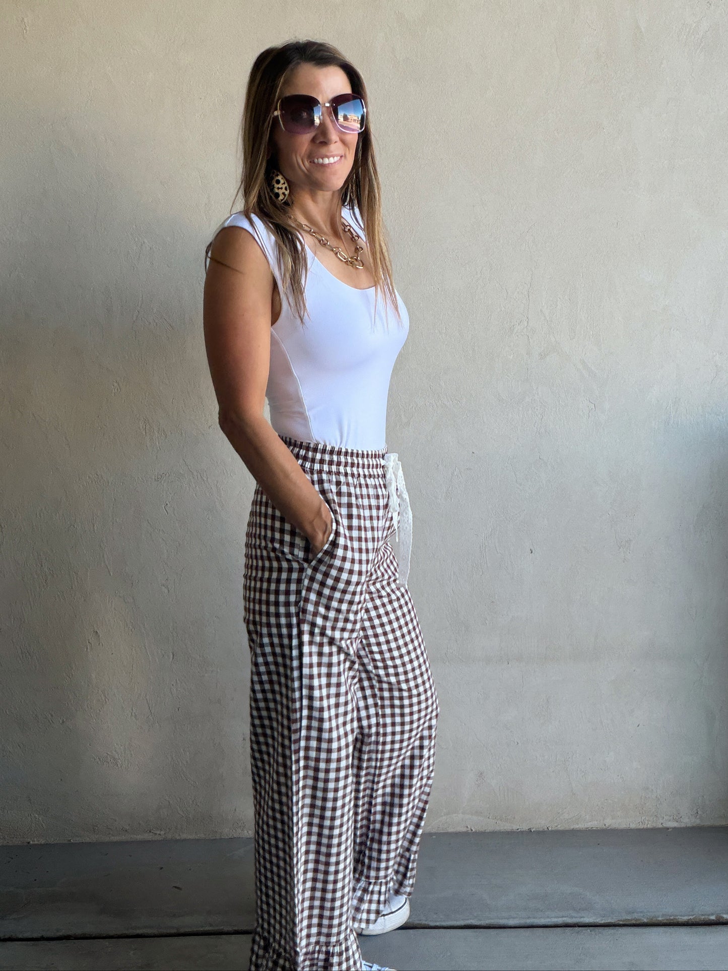 Ginger Gingham Pants in Brown & Ivory