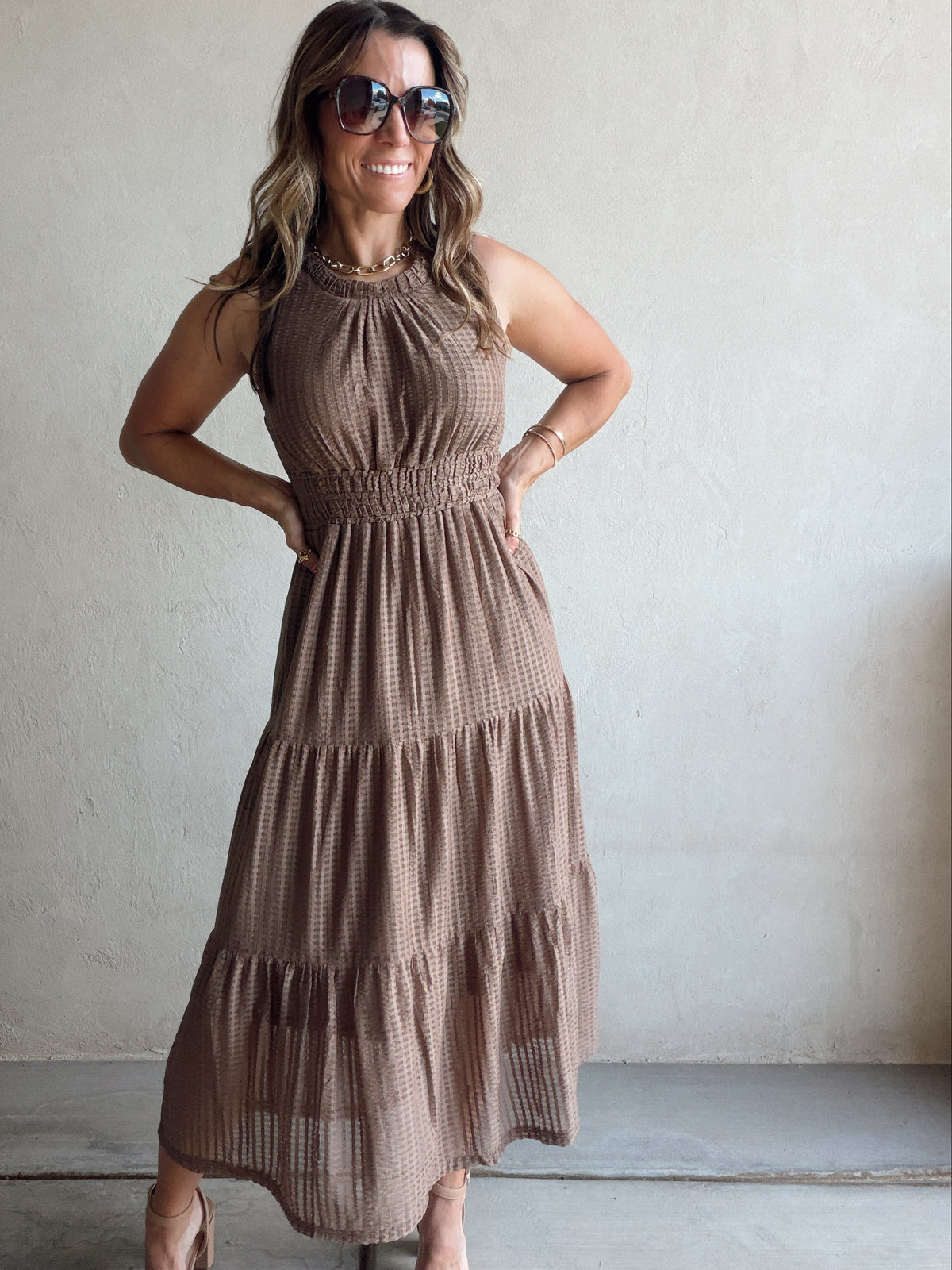 Denise Textured Dress in Mocha
