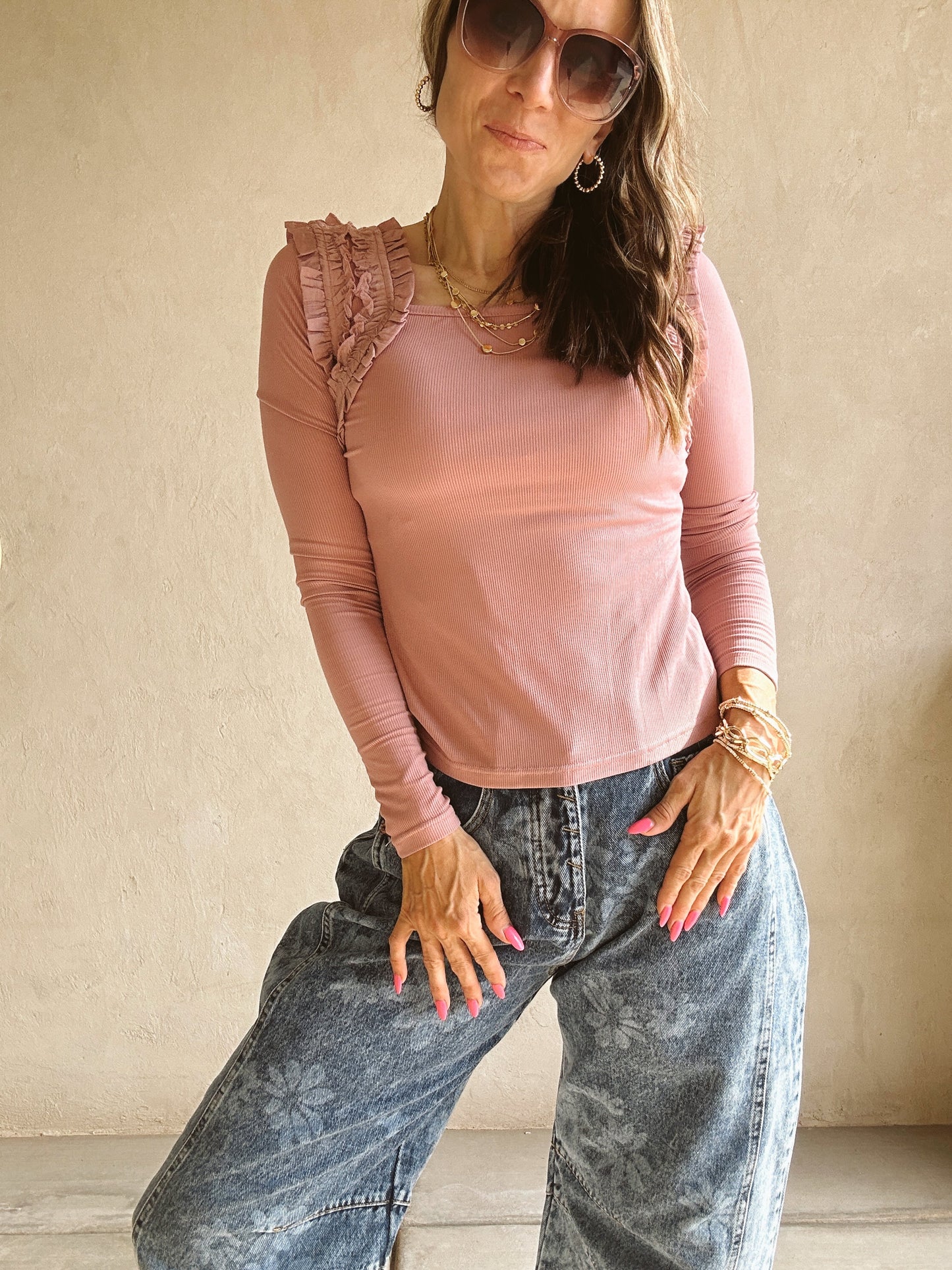 Ashley Square Neck Top in Mauve