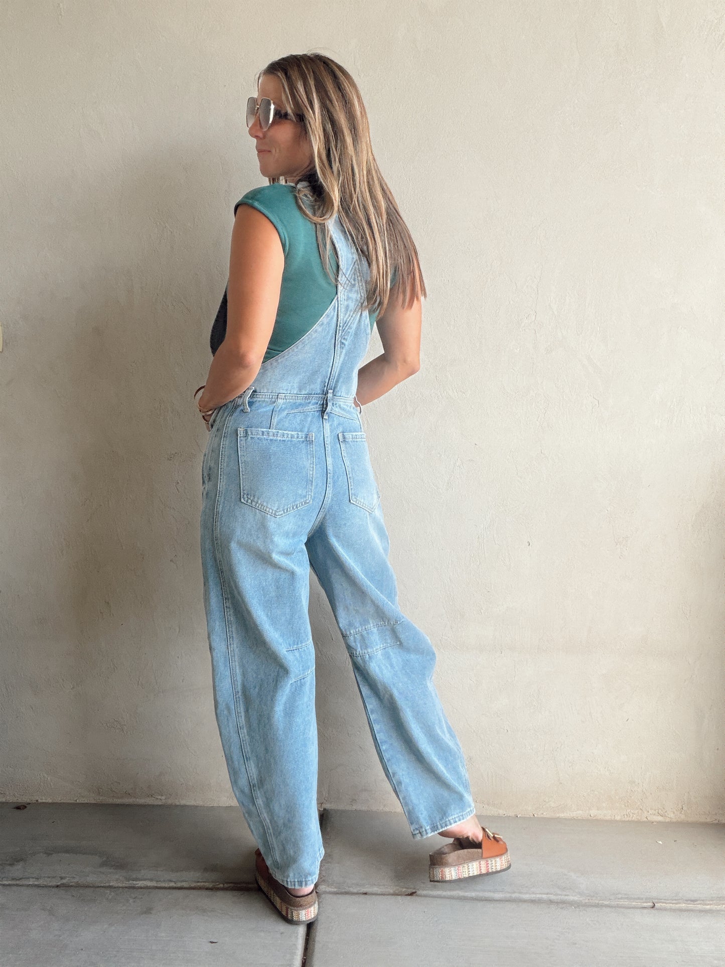 Bridget Denim Barrel Overalls in Medium Wash