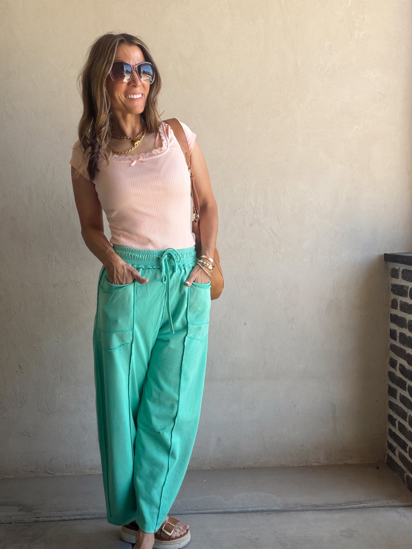 Heather Barrel Sweats in Teal