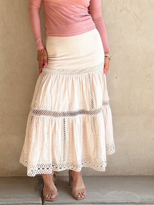Harper Midi Crochet Skirt in Light Blush