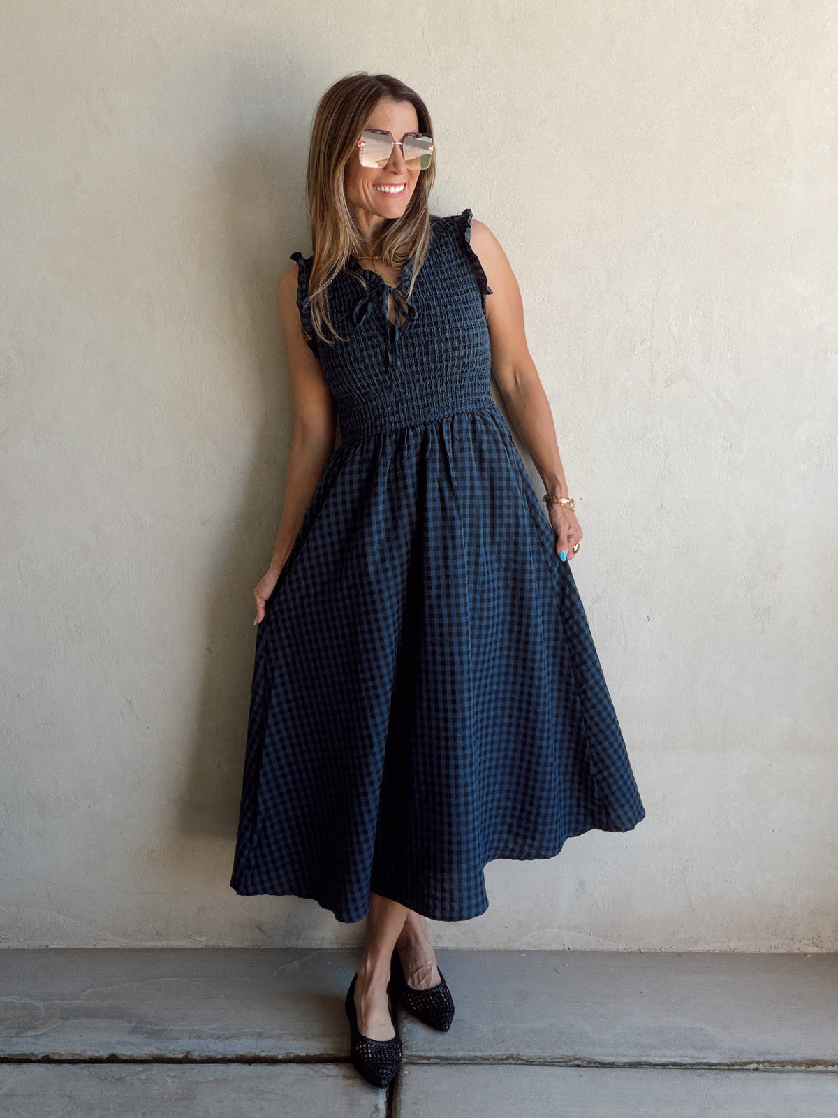 Karina Dress in Navy & Black Gingham - Ships October 13th