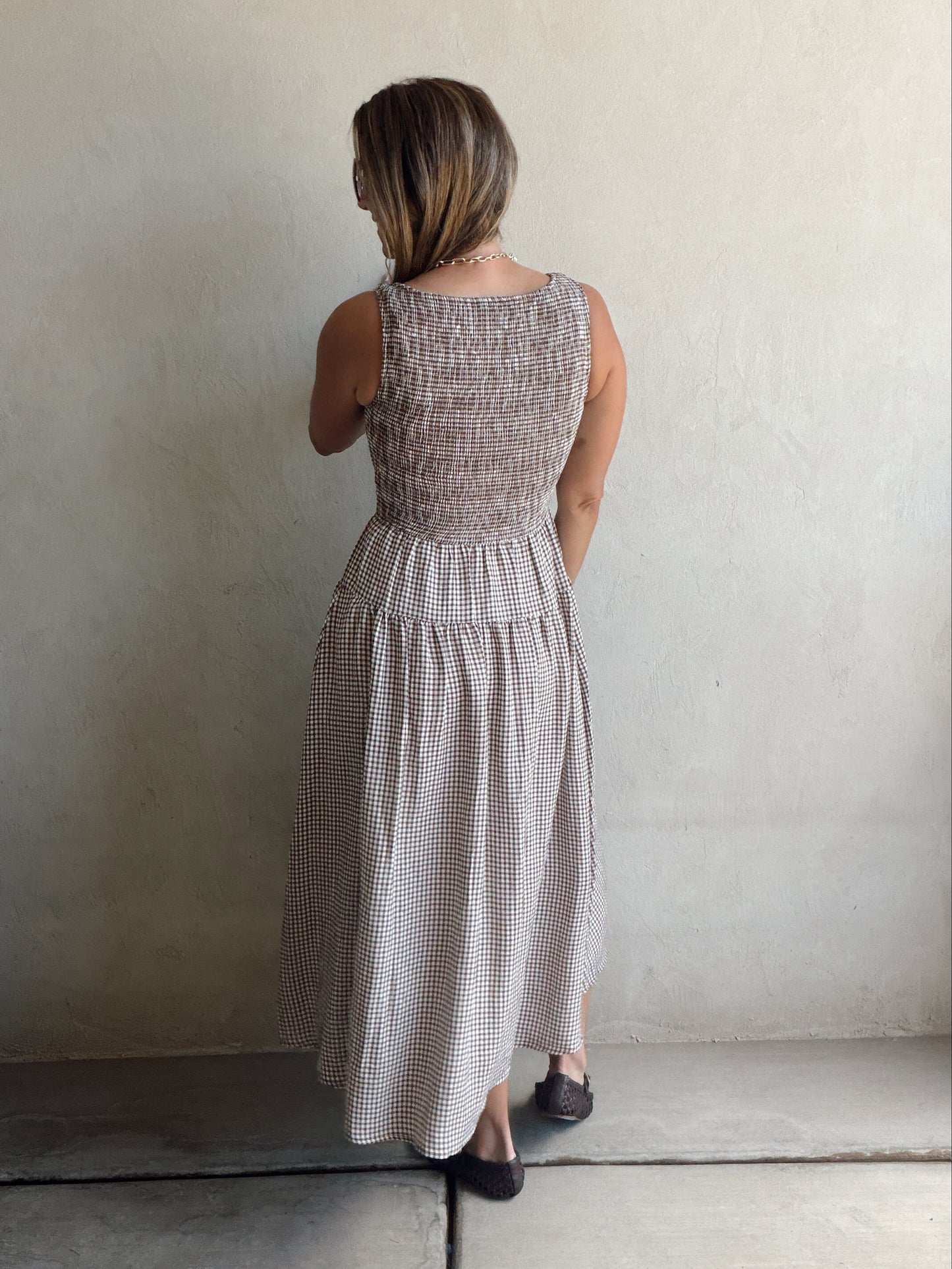 Denise Dress in Gingham Dress in Chocolate & Cream