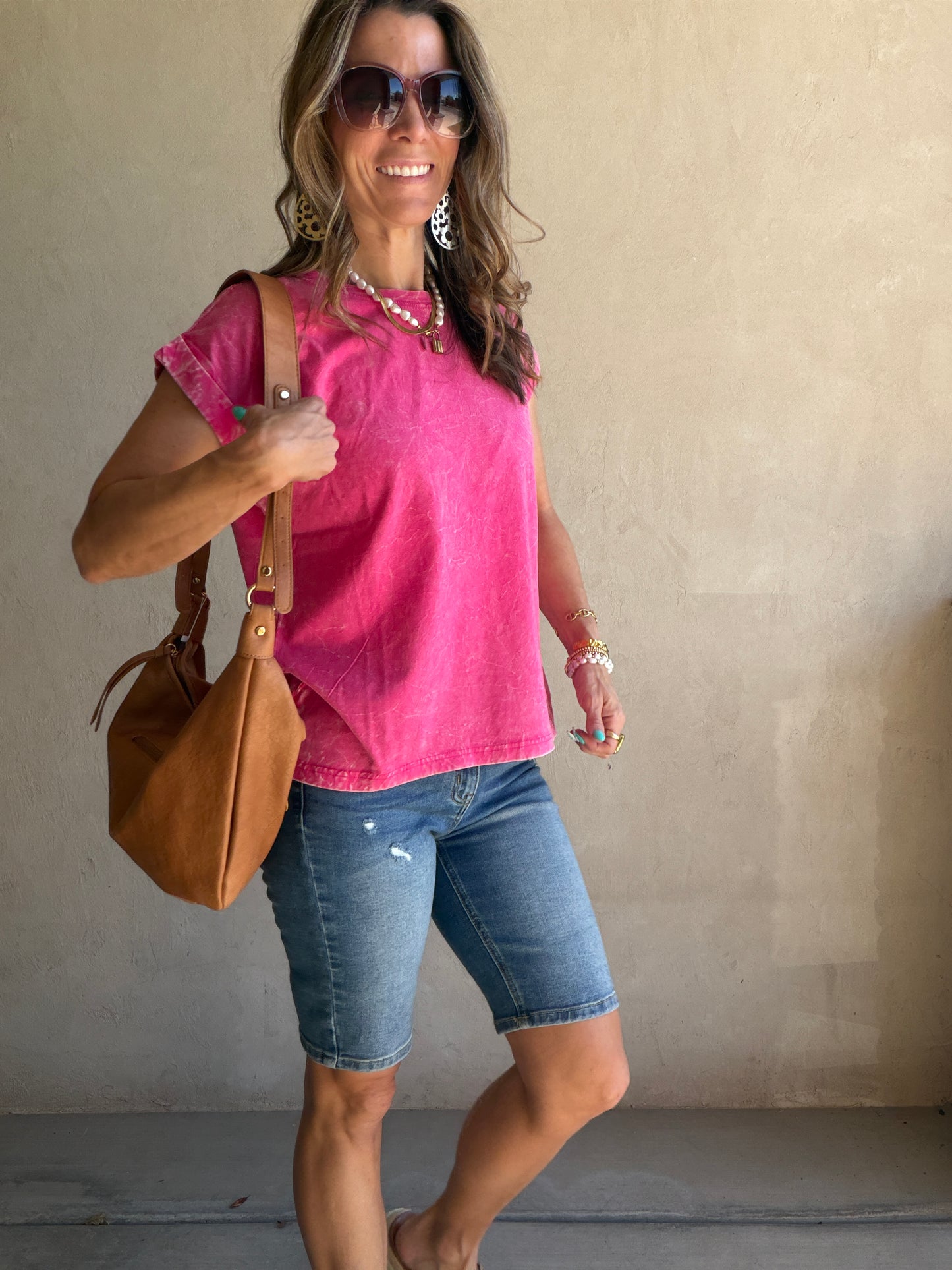 Amber Mineral Washed Top in Pink