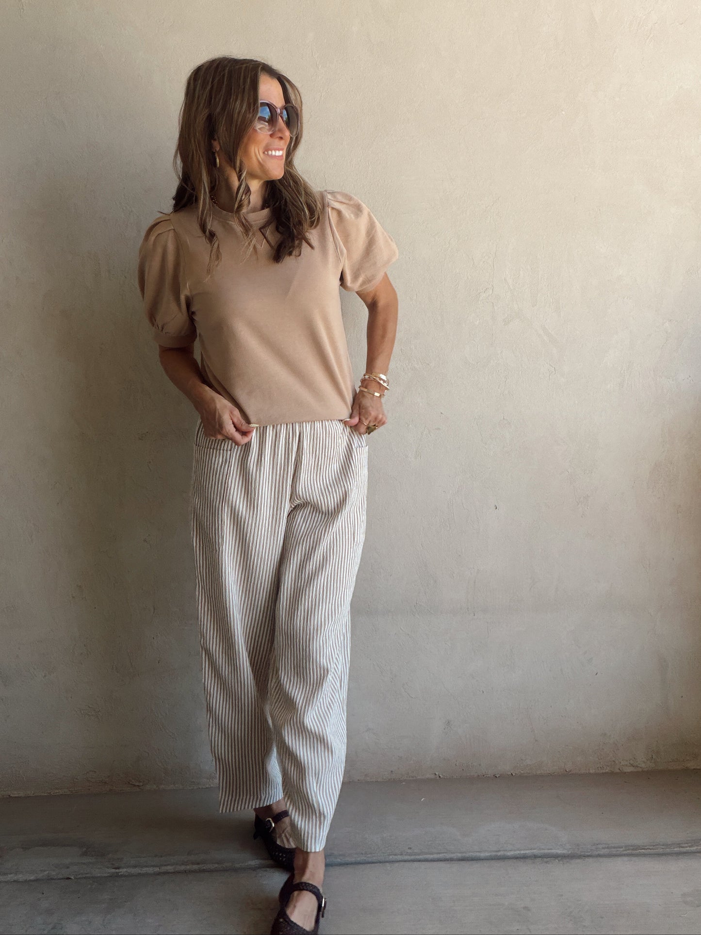Natalie Puff Sleeve Top in Tan