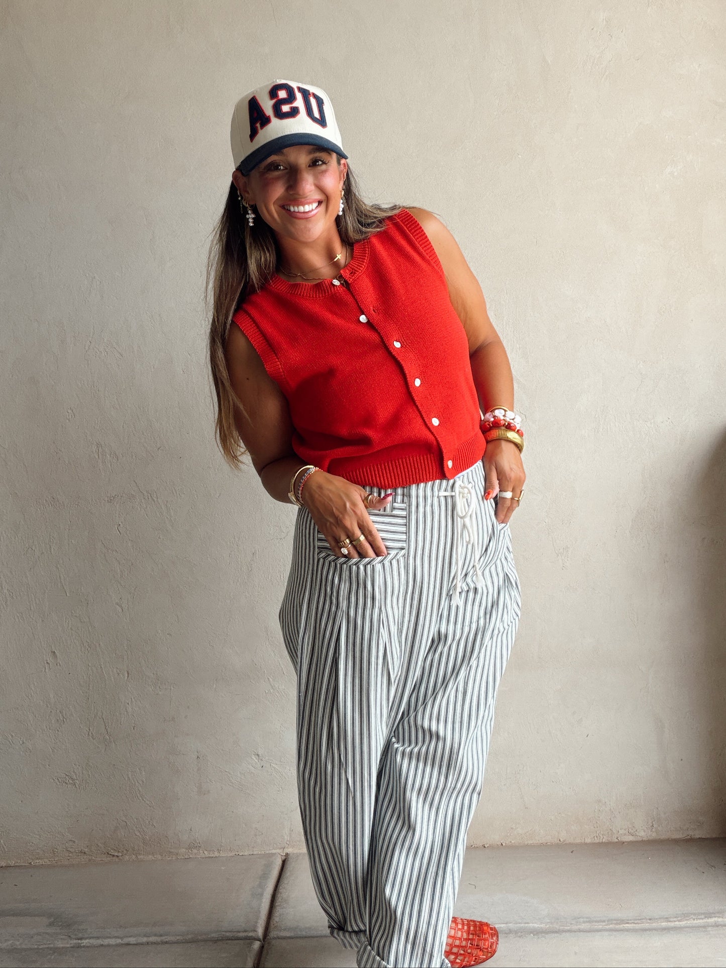 Jess Pants in Dark Green & White