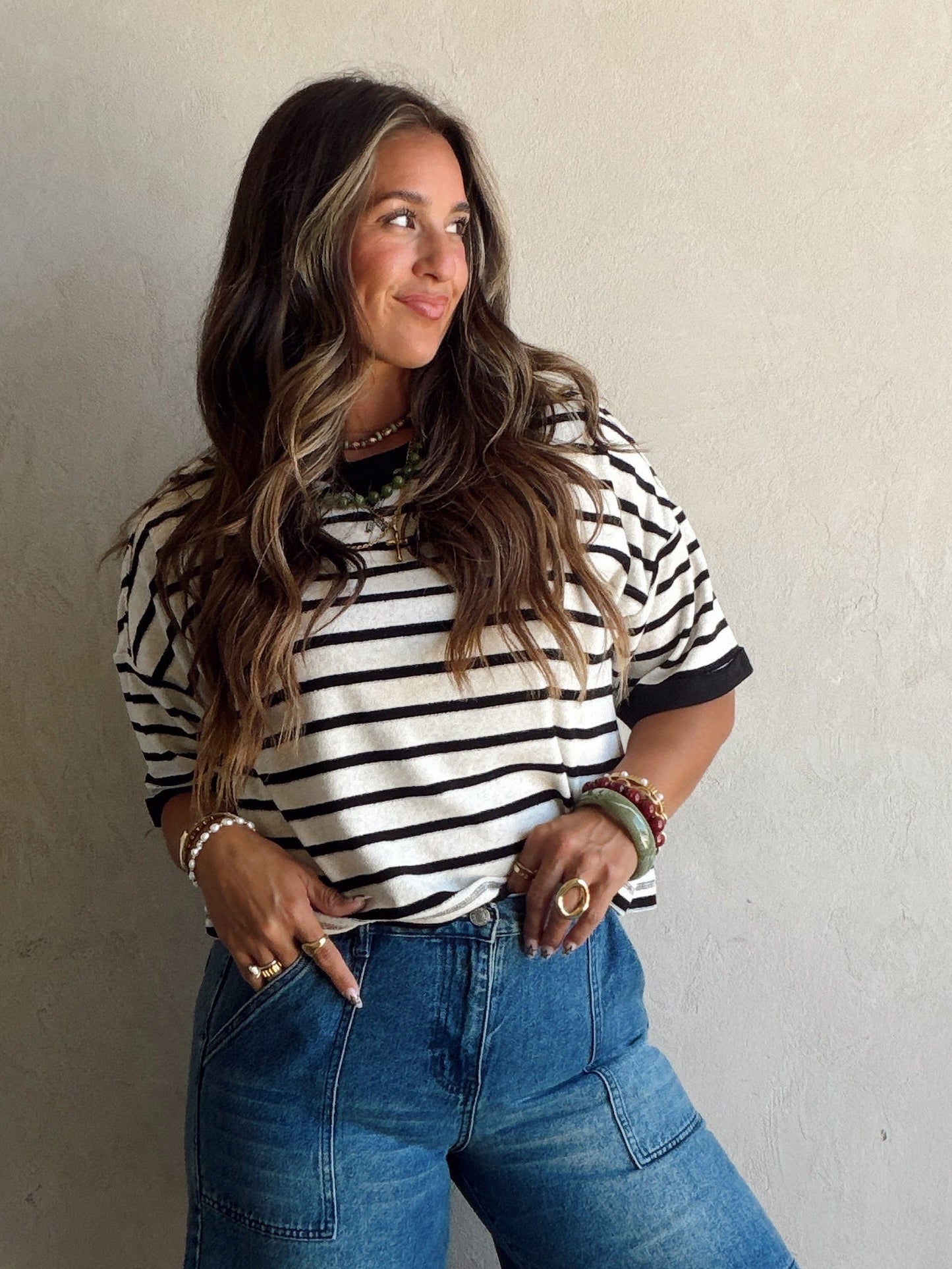 Janna Stripe Top in Oatmeal & Black