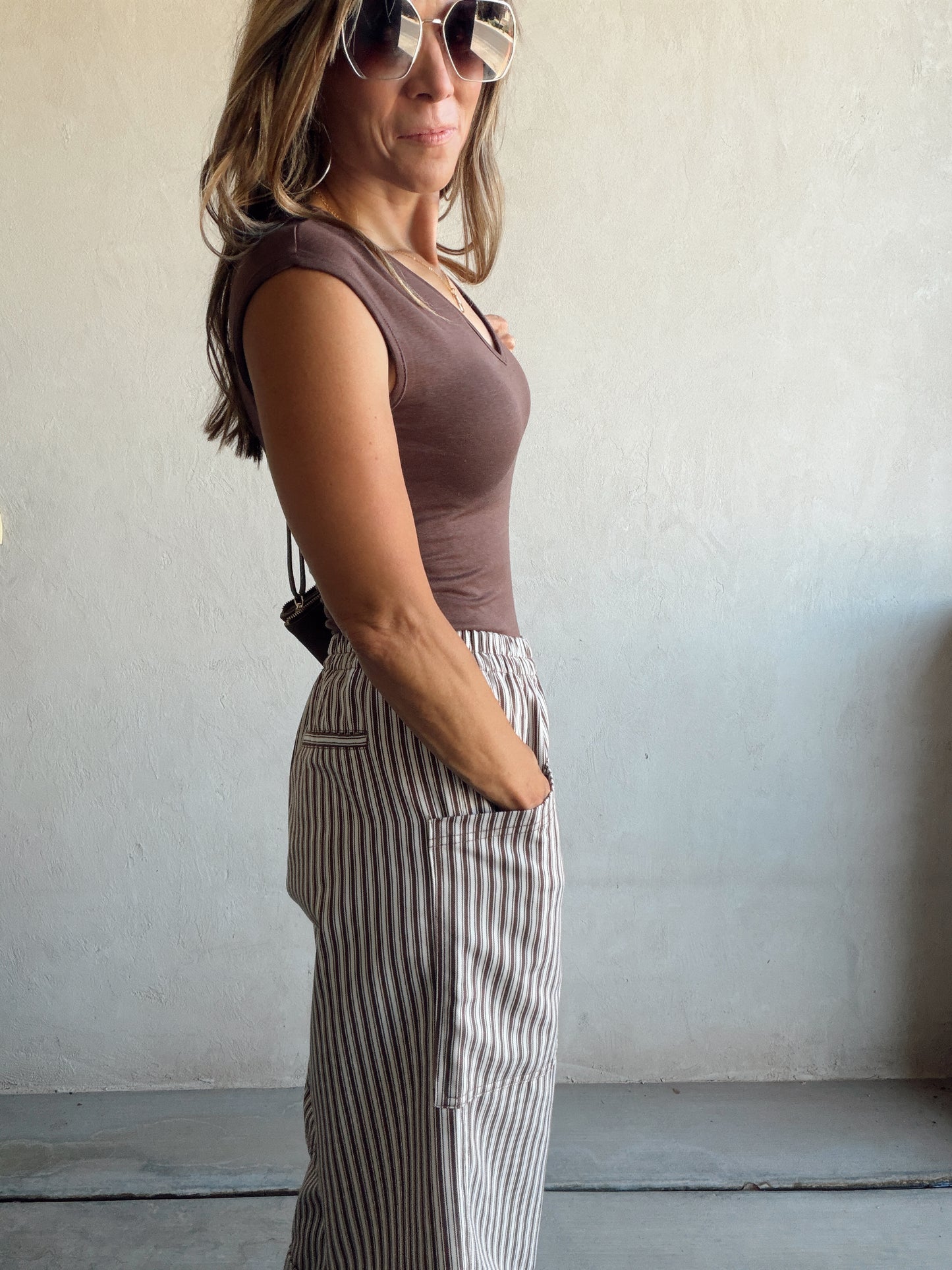 Sabrina Striped Barrel Pants in Brown