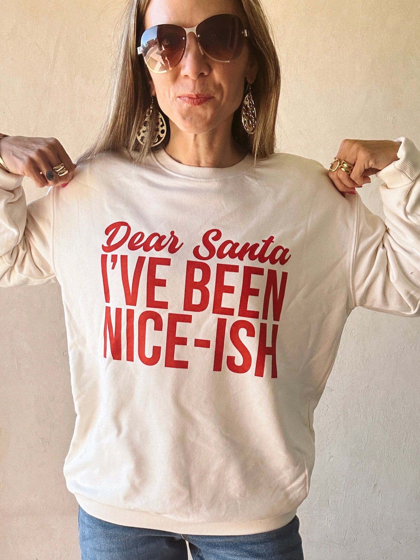 I've Been Niceish Santa Sweatshirt in Cream