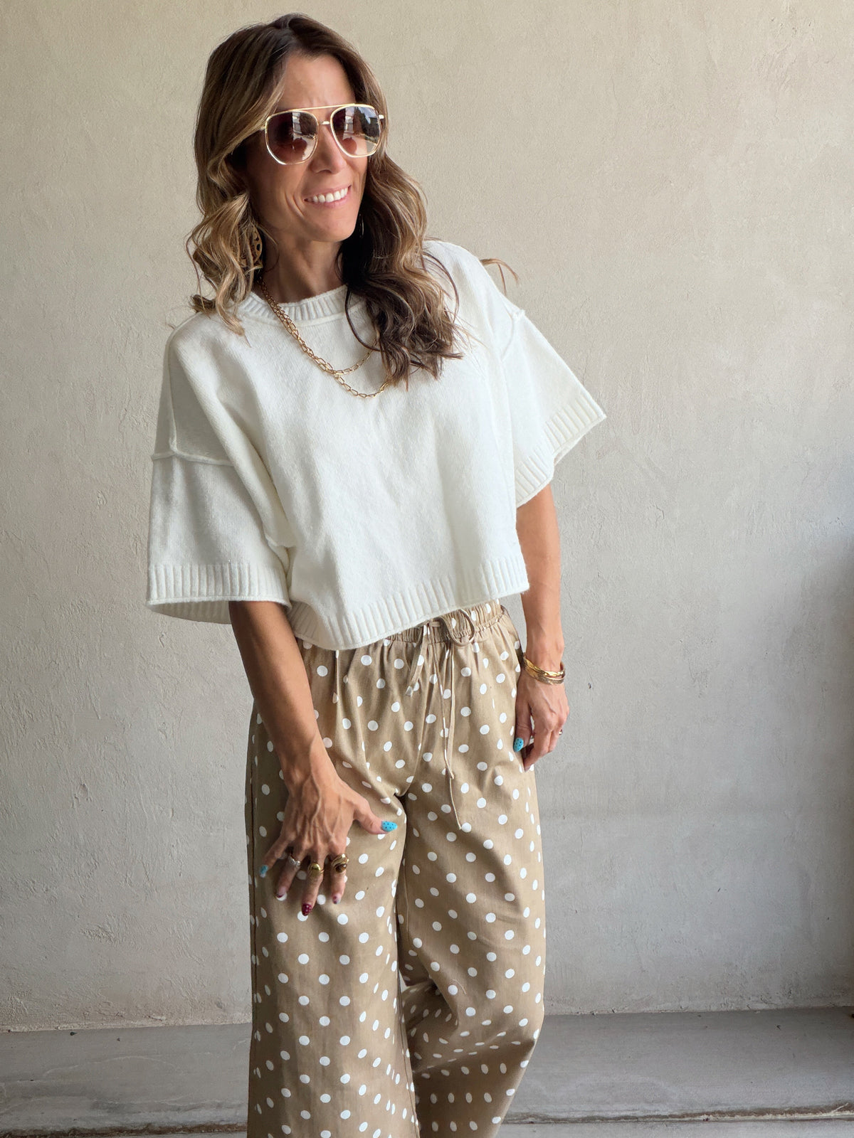 Heather Polka Dot Pants in Tan & Ivory