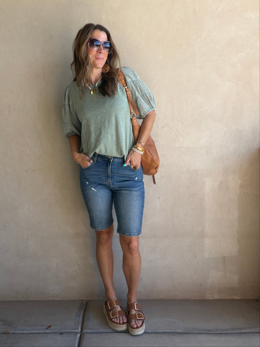 Jenny Gauze Sleeve Top in Sage