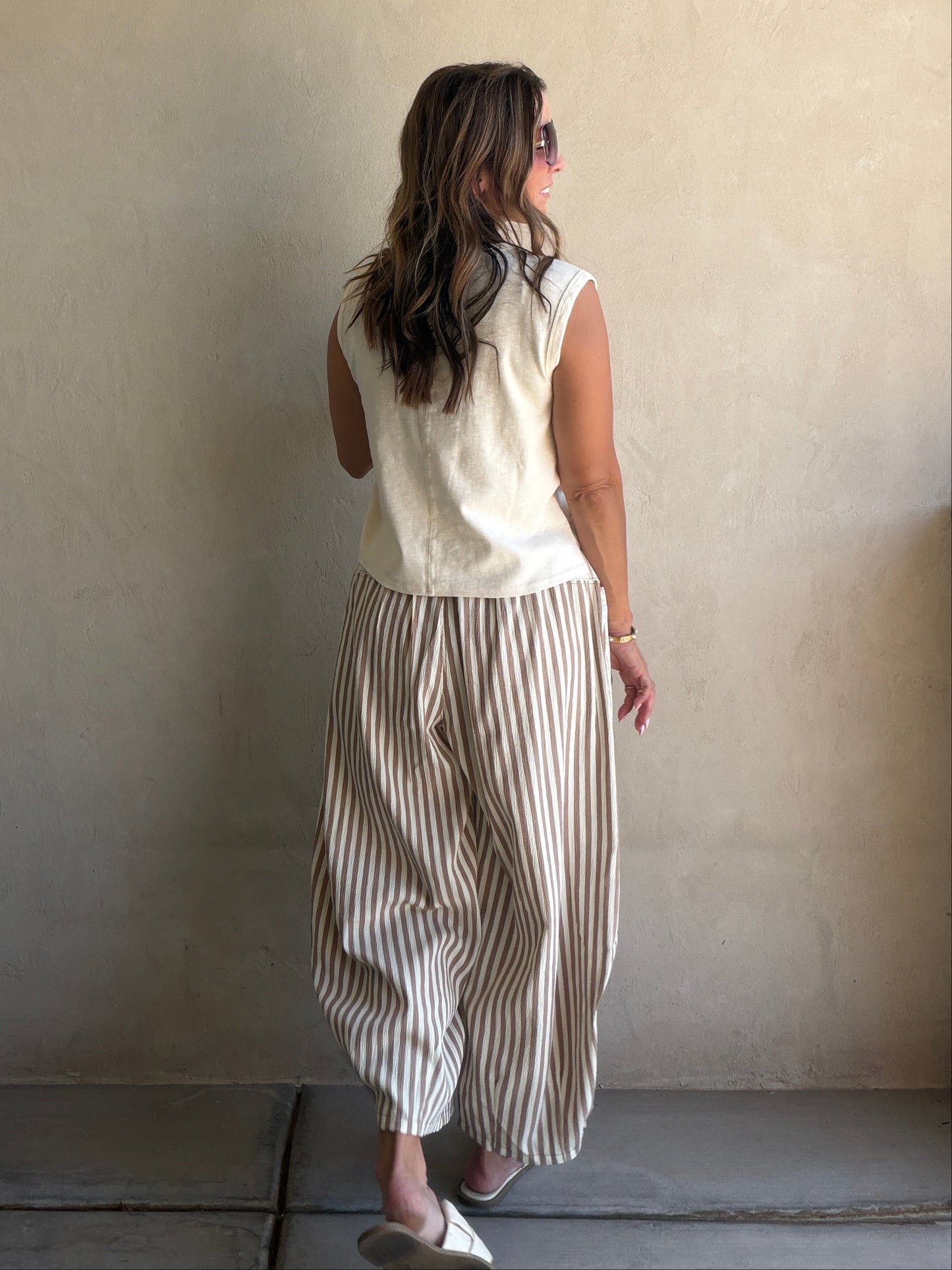 Charley Striped Parachute Pants in Mocha & Cream