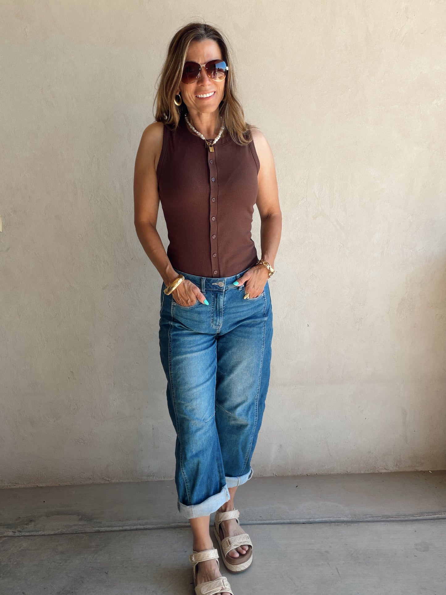 Whitney Ribbed Sleeveless Tank in Chocolate