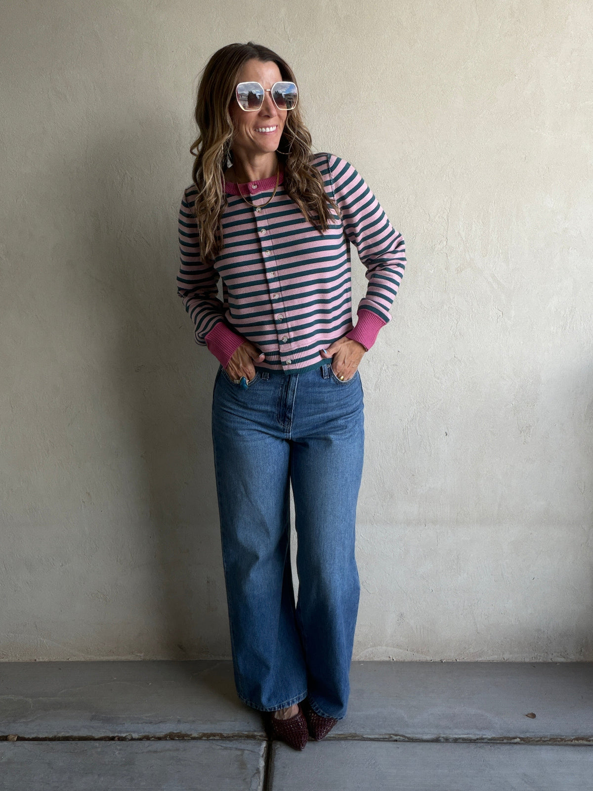 Courtney Striped Cardigan in Mauve