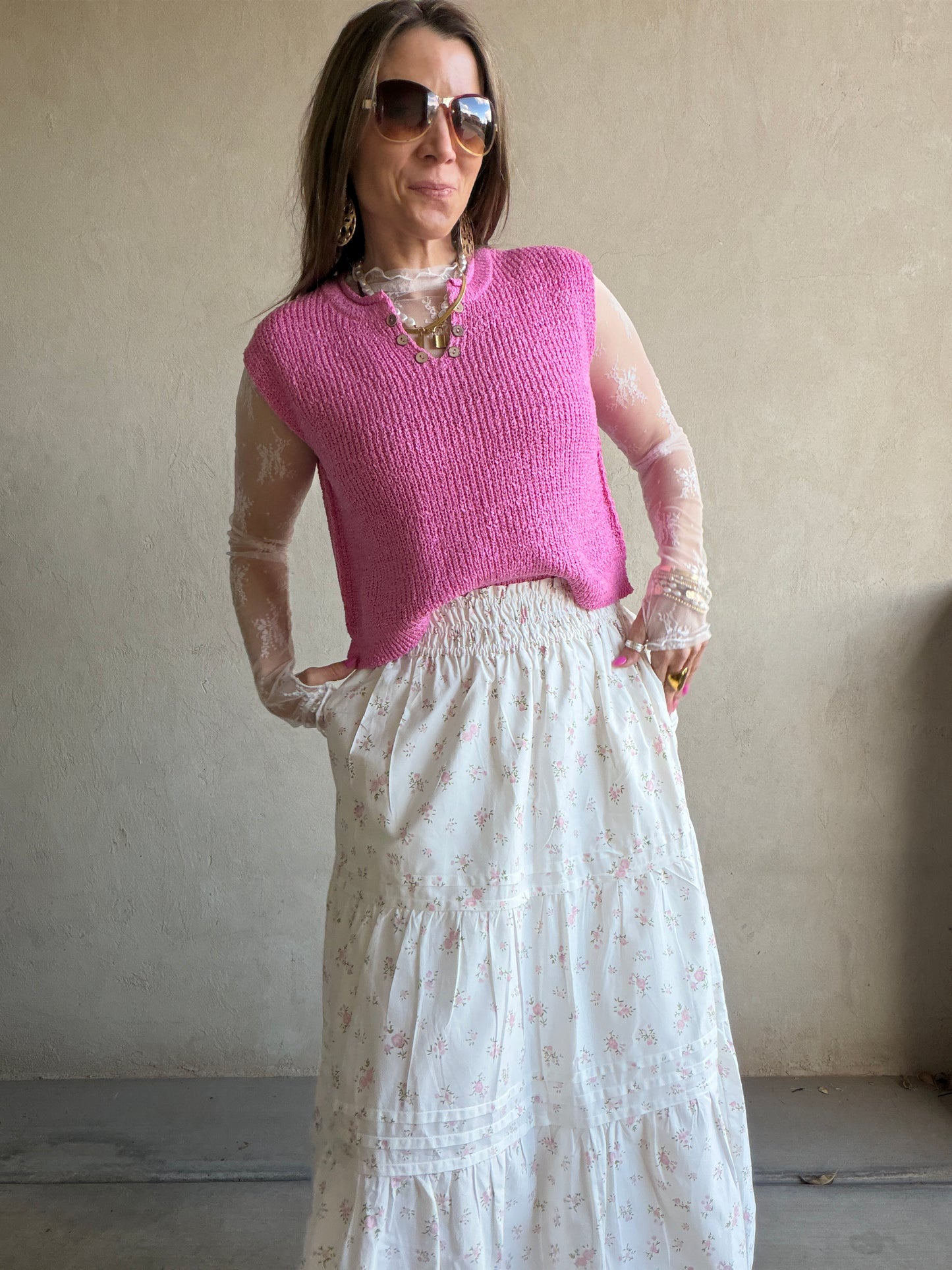 Kynlee Skirt in White & Pink & Green Floral