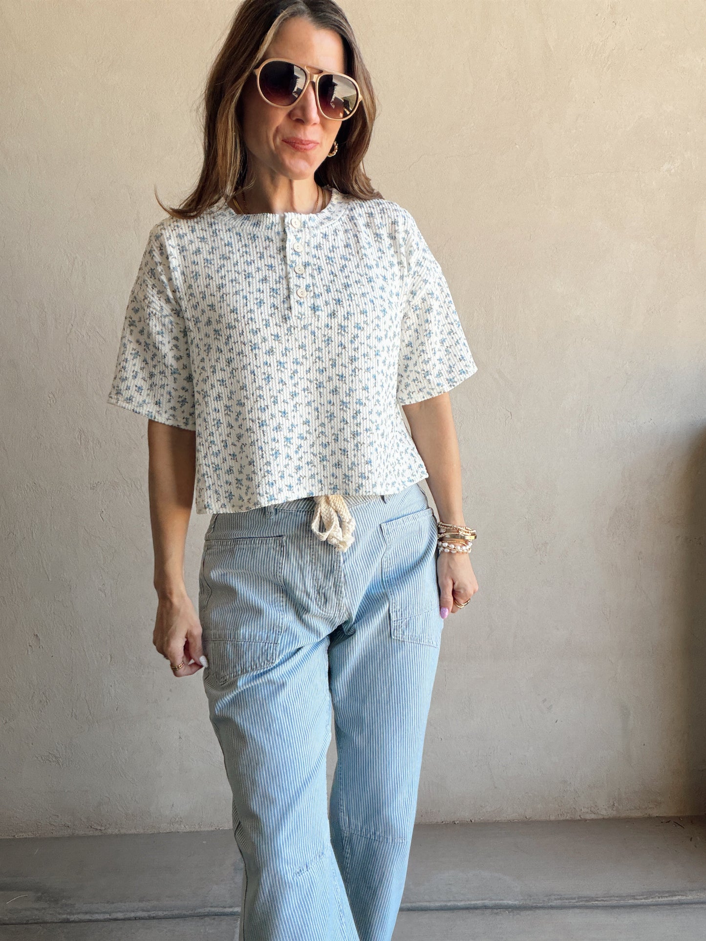 Luca Top in Ivory & Blue Floral