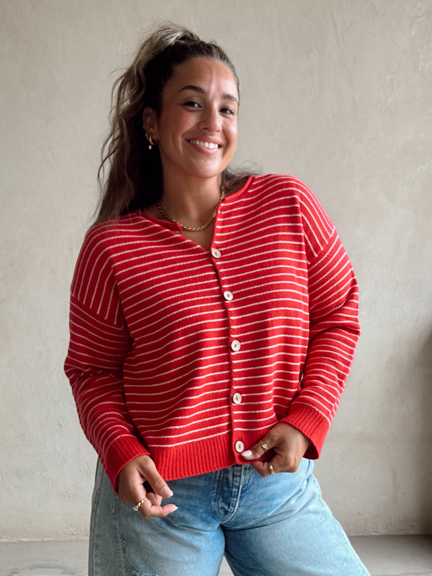 Mandy Striped Cardigan in Red