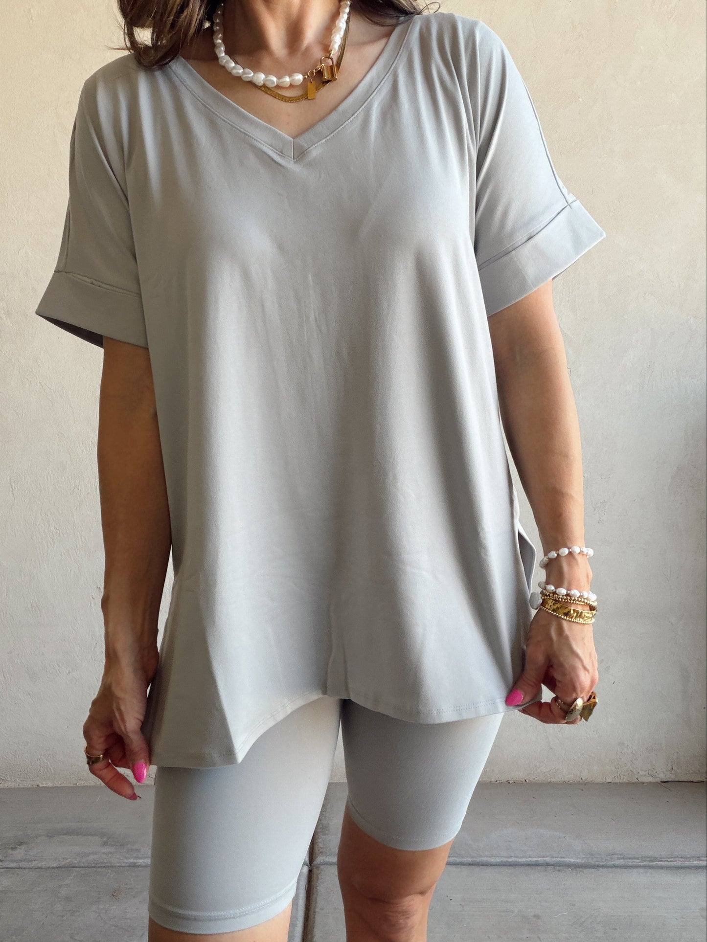 Jillian Heavenly Biker Set in Light Gray