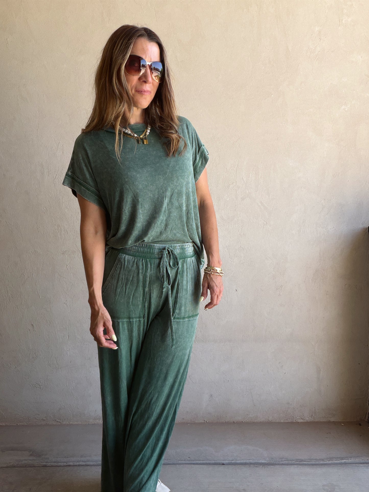 Raelyn Ribbed Mineral Washed Set in Green