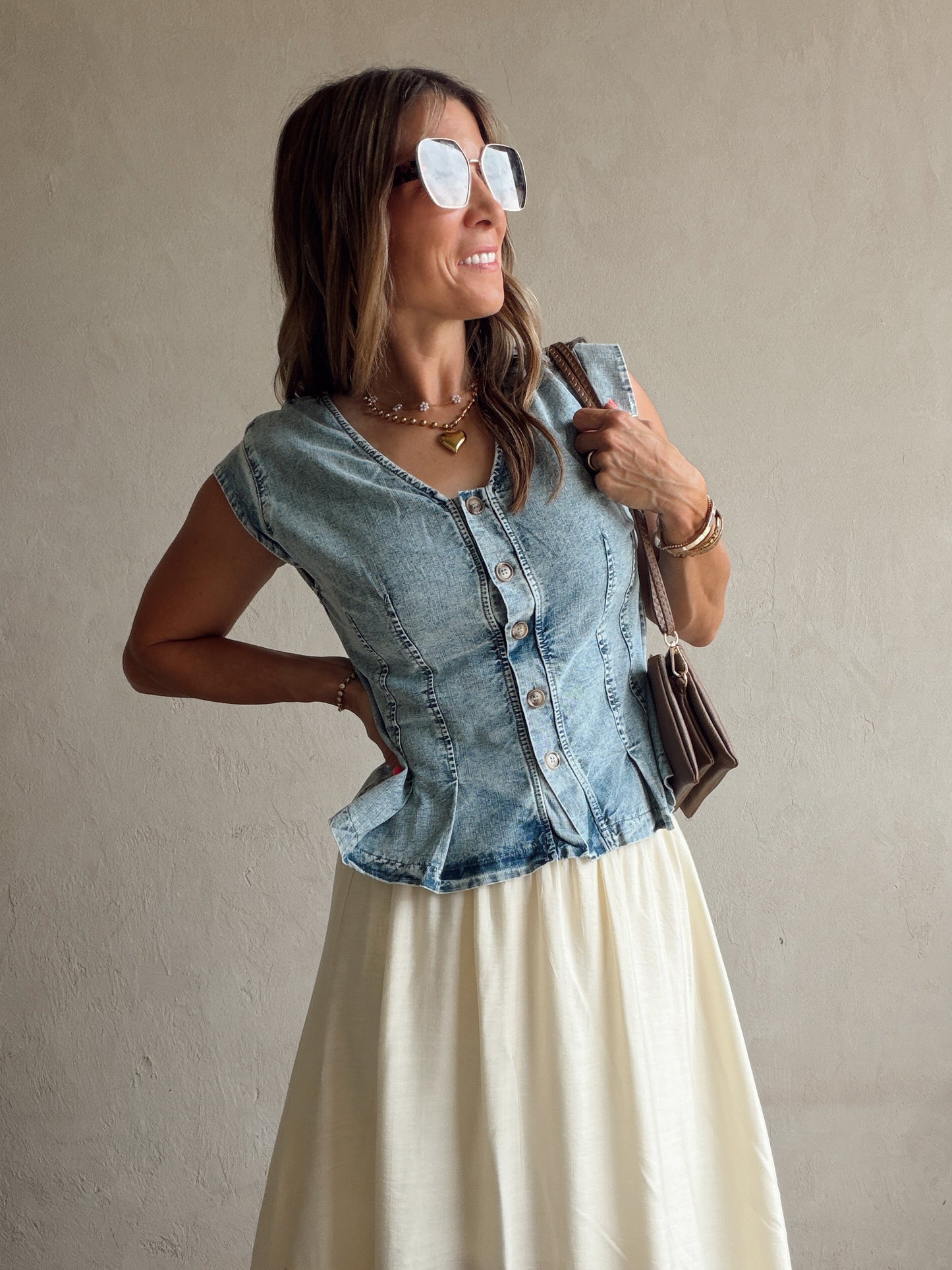 Kennedy Ruffle Top in Washed Denim