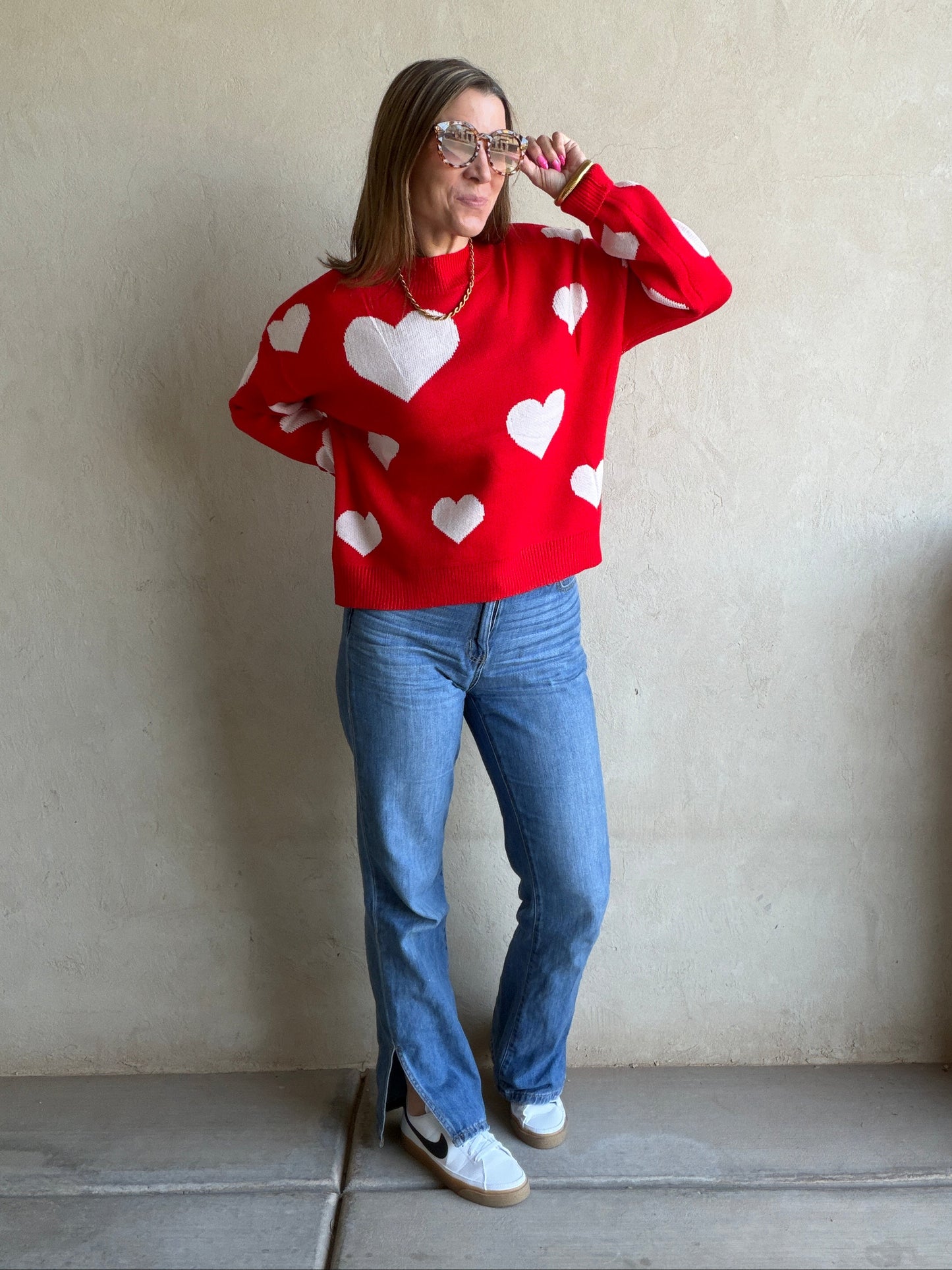 Marie Heart Sweater in Red & White