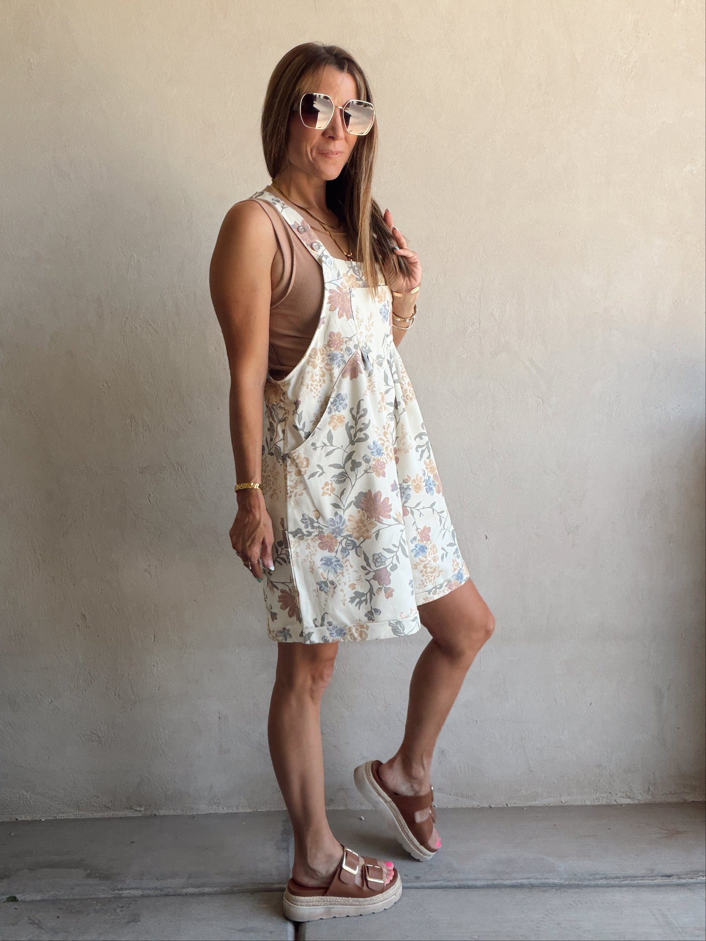 Olivia Overalls in Cream Floral